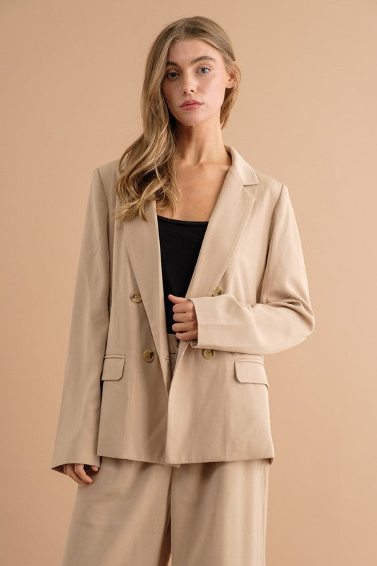 Zinnia Beige Double Button Blazer Jacket