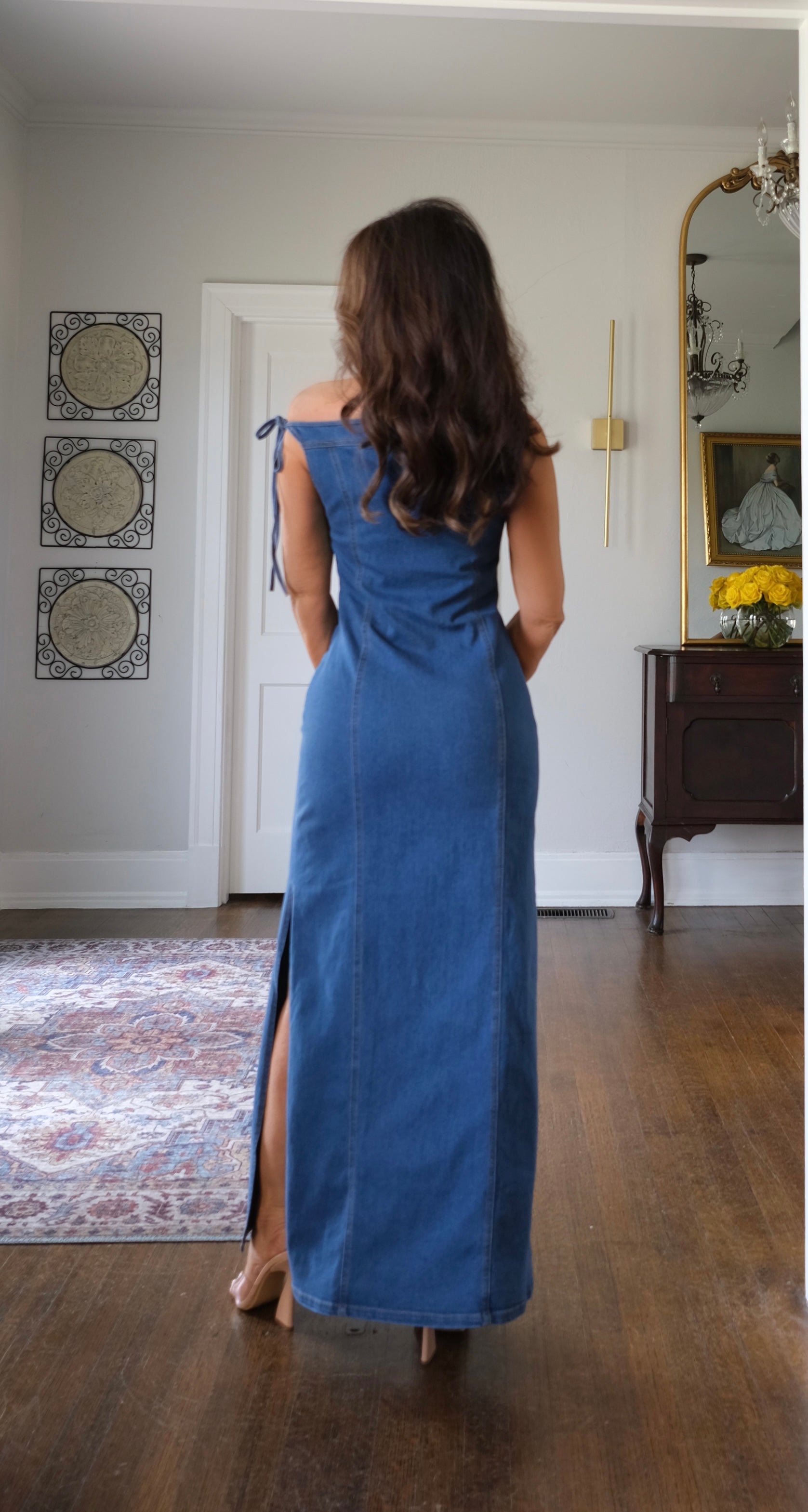 Kimmy medium wash blue jean midi dress