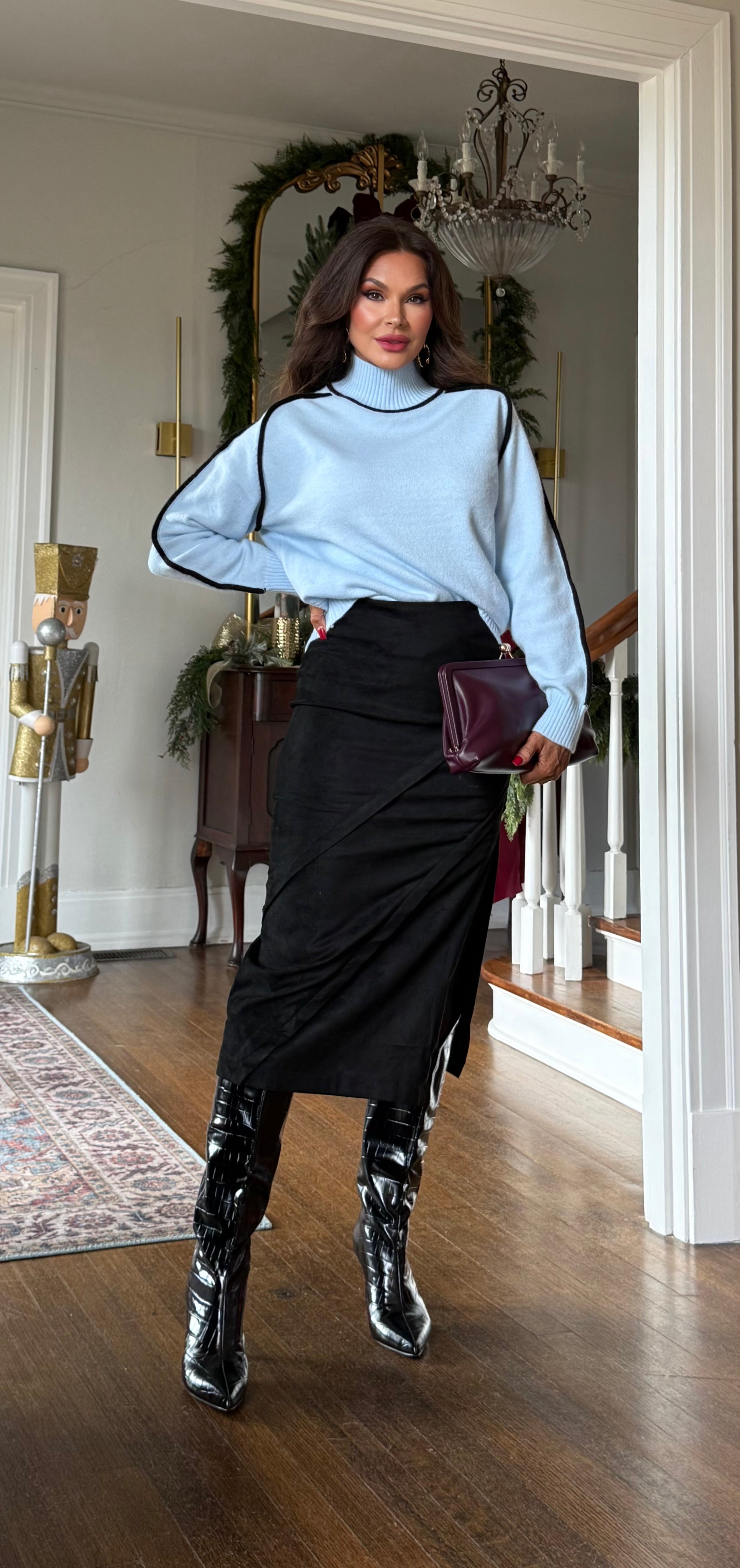 Gianna Black Suede Pencil Skirt