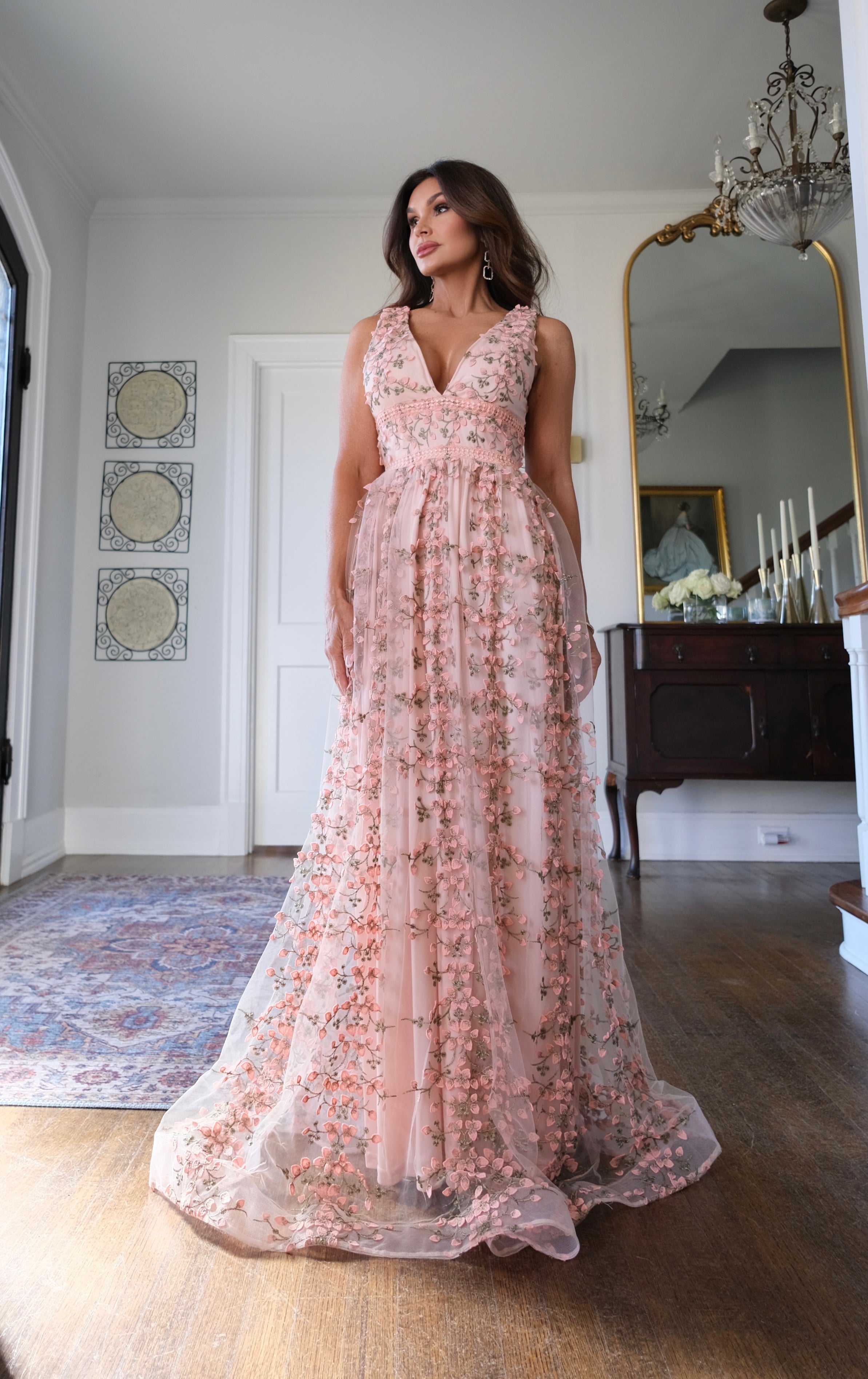 Molly Mauve embroidered floral lace maxi dress