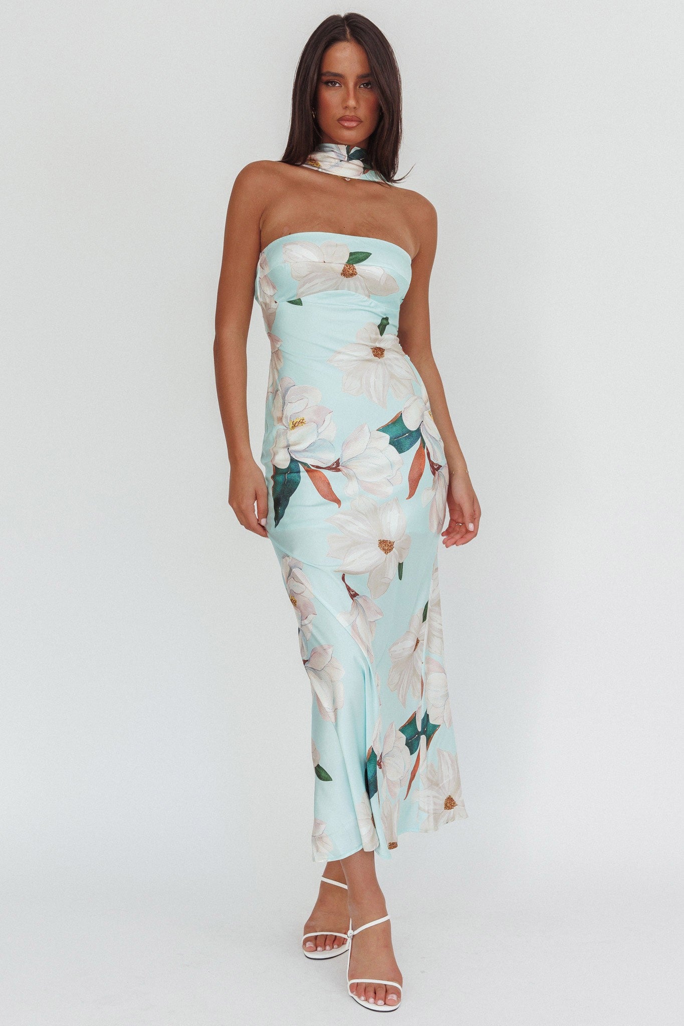 Magnolia halter floral maxi dress