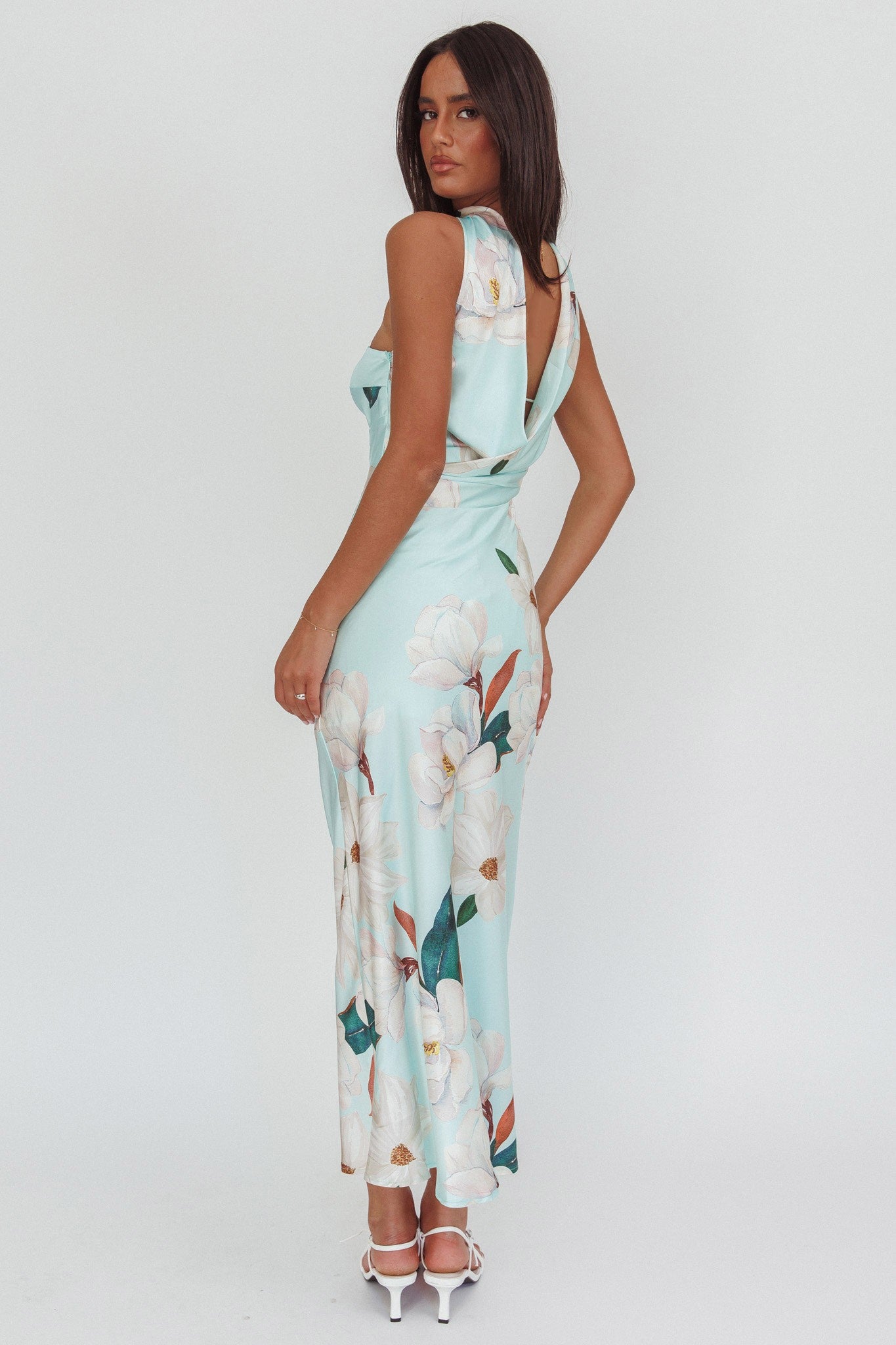 Magnolia halter floral maxi dress