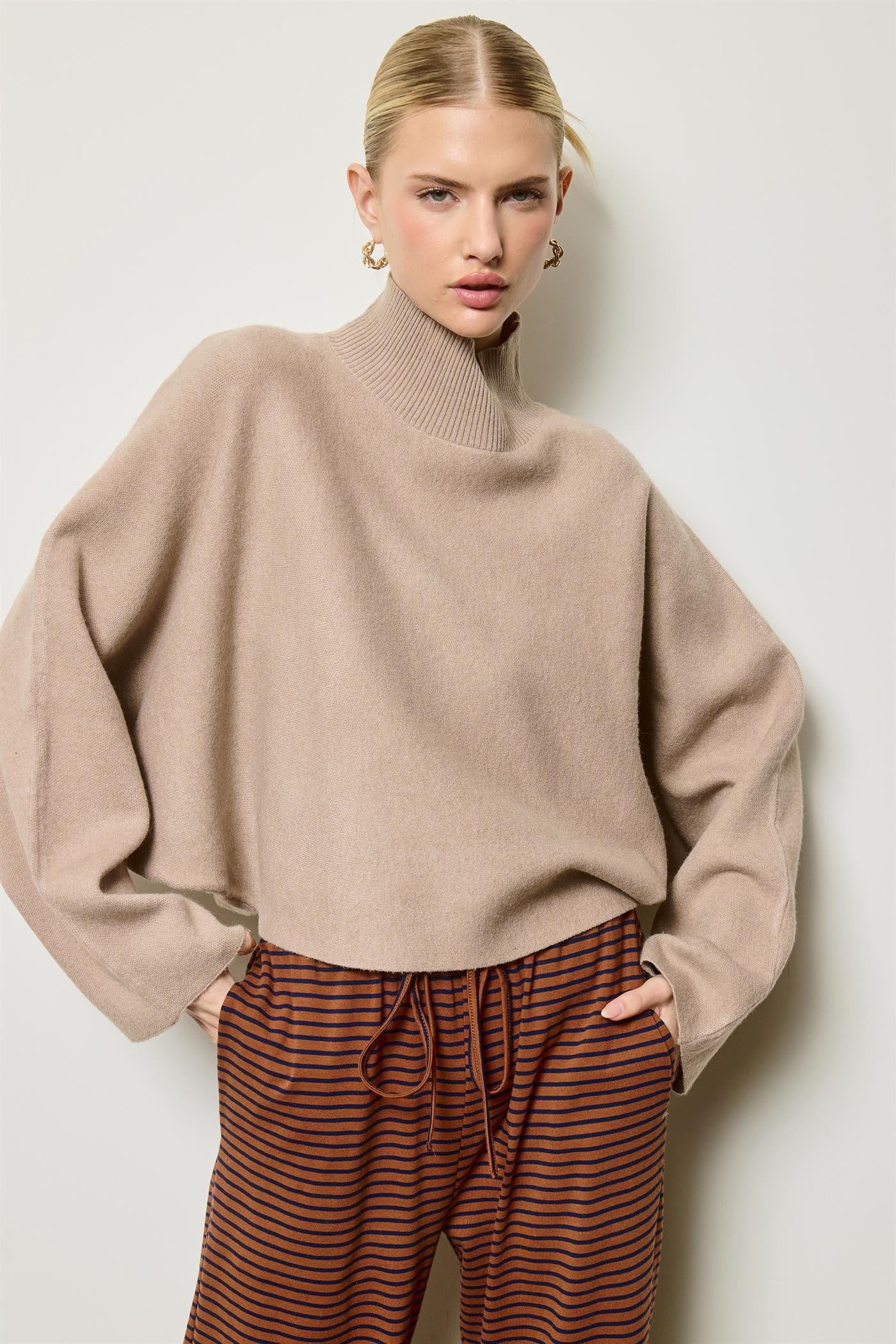 Felicity Mock Neck Dolman Sleeve Knit Sweater