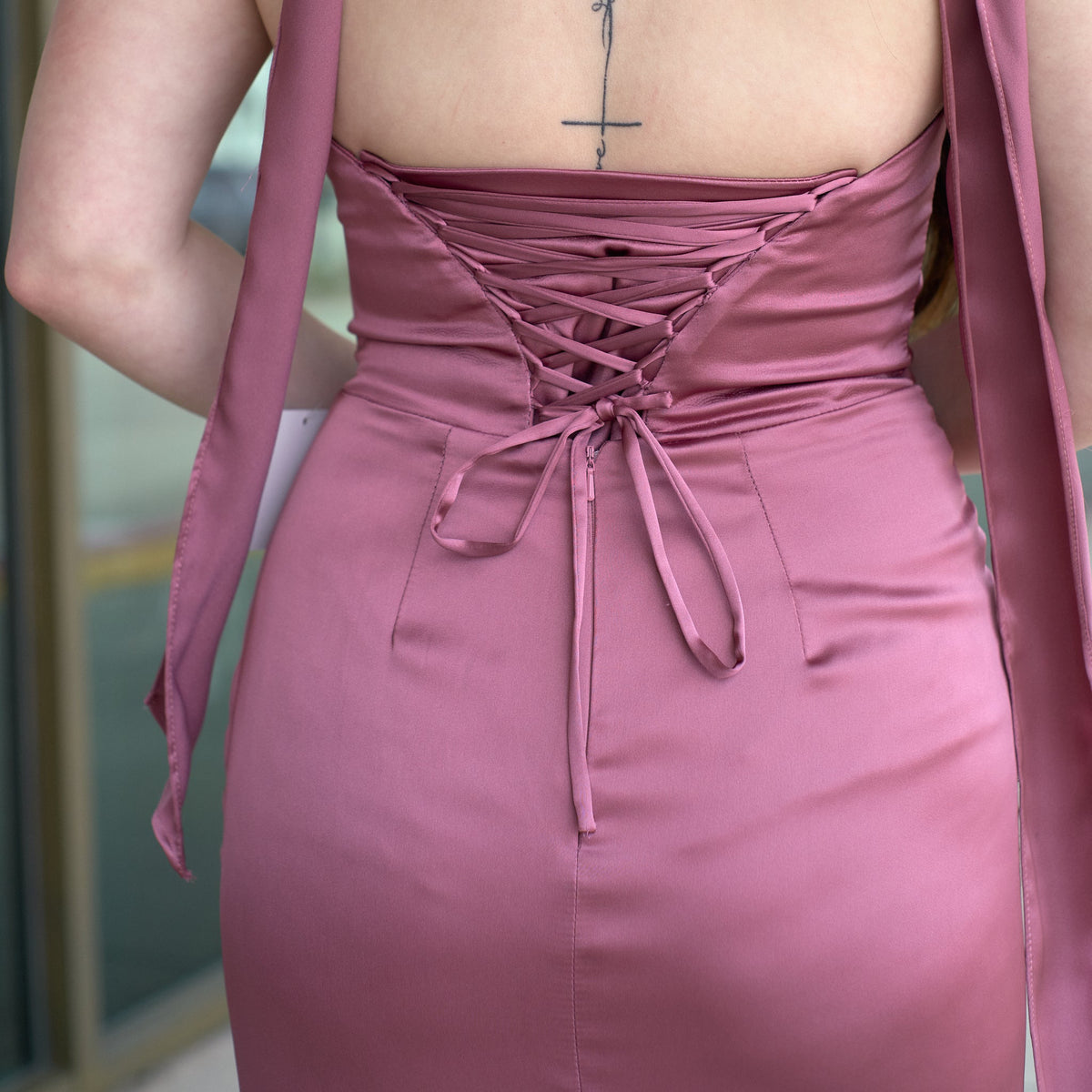 Samantha Mauve Strapless Satin Gown