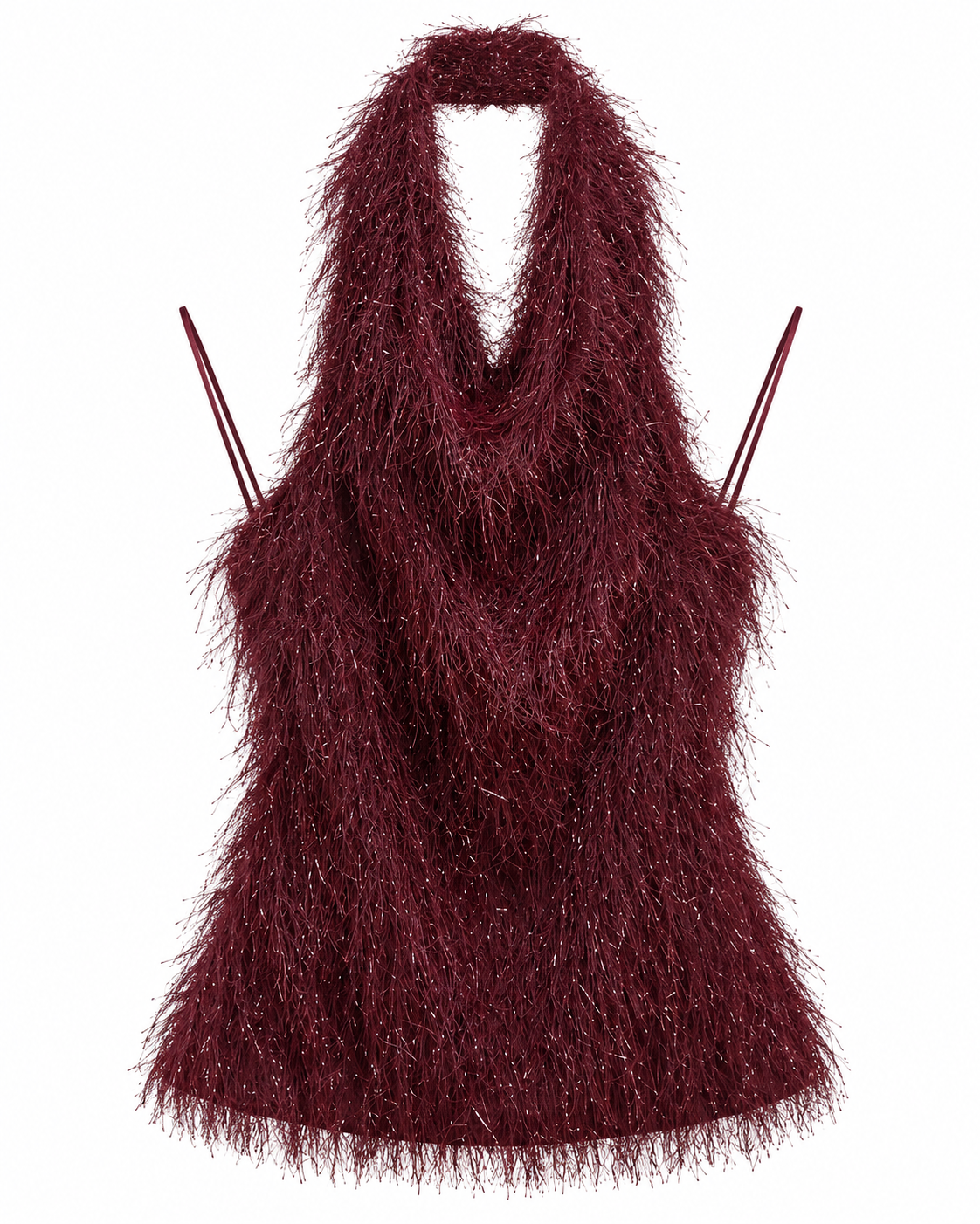 Pia Burgundy Halter Fringe Top