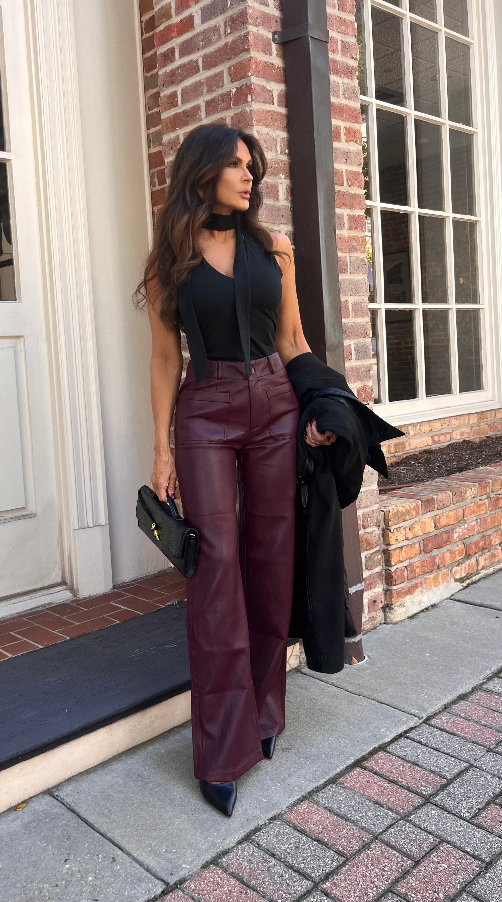 Reeve Burgundy Soft Vegan Leather High Rise Trouser