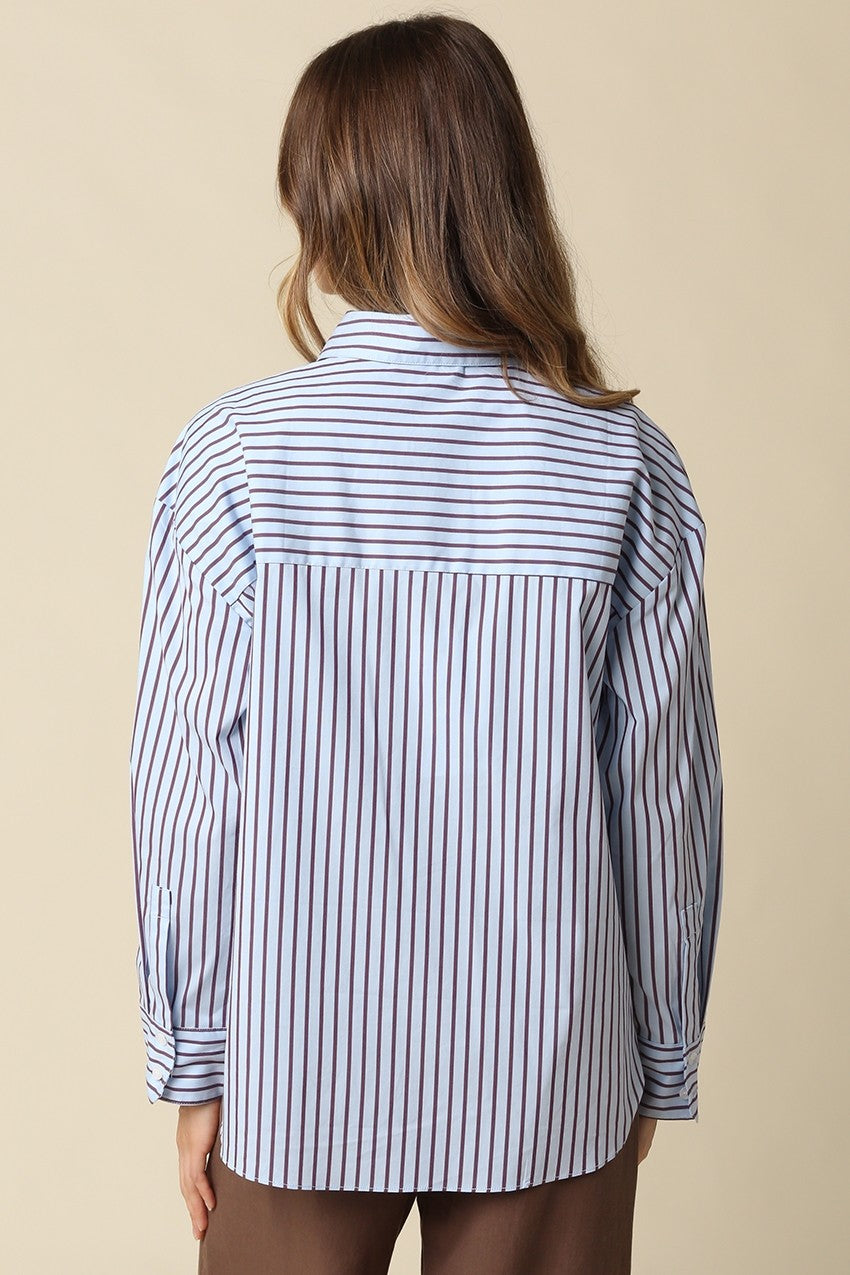 Annmarie Blue & Brown Striped Button Up Top