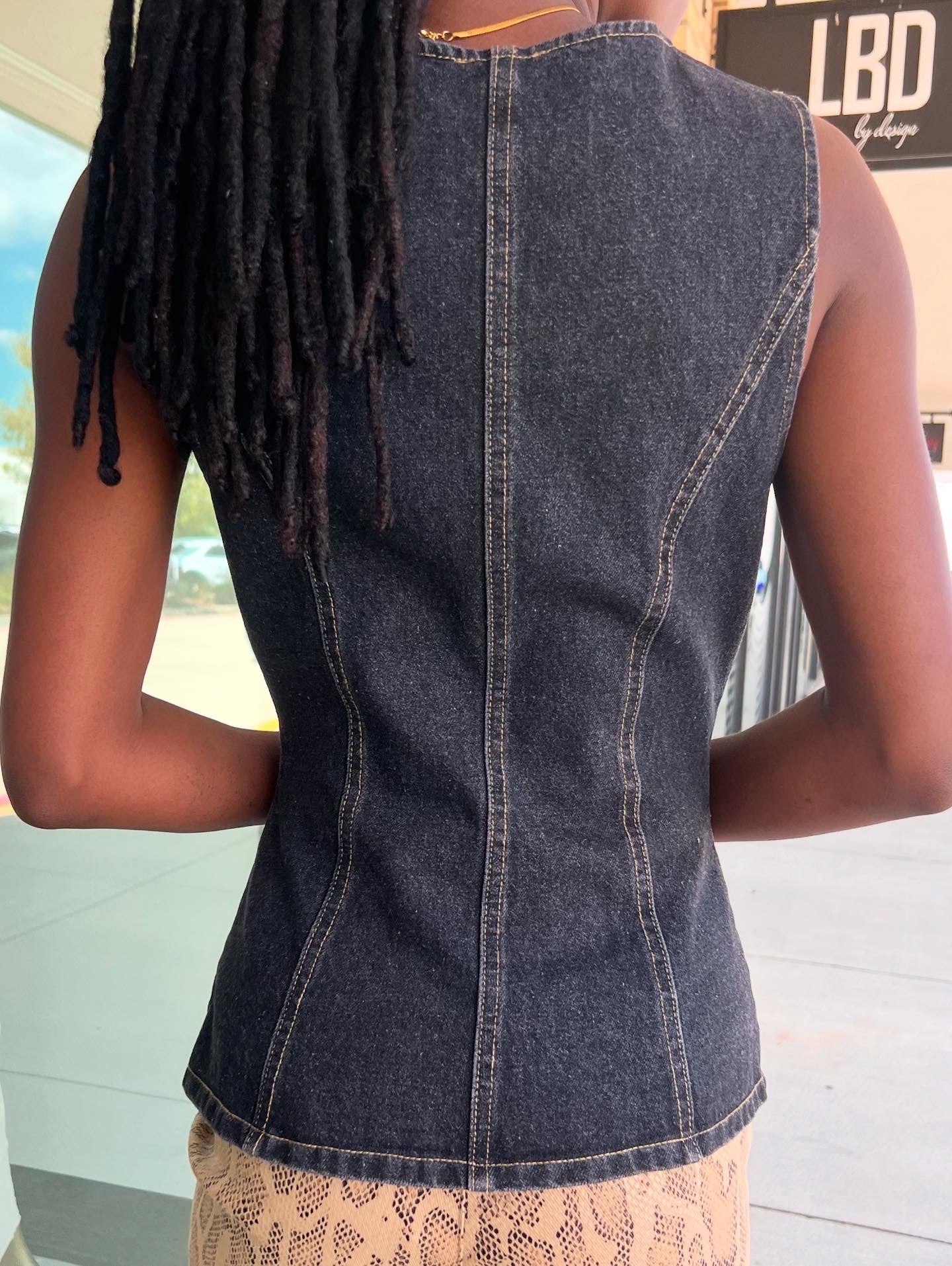 Chelsey Vintage Black Denim Vest