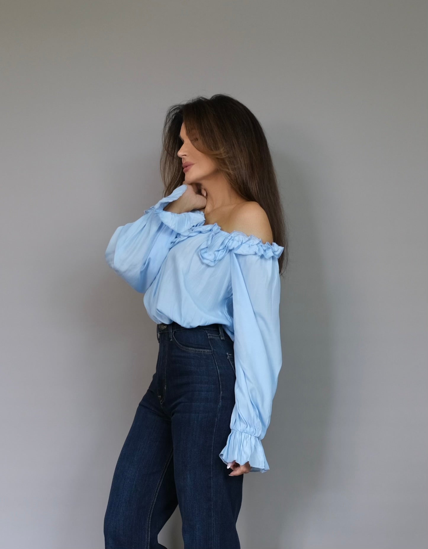 Jane blue off shoulder ruffle shirt