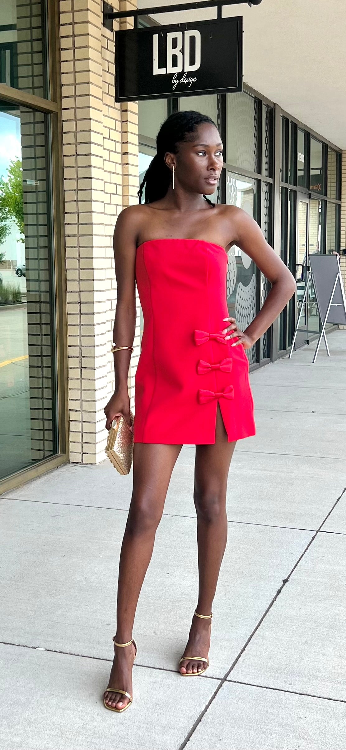Monica red bow detail mini dress