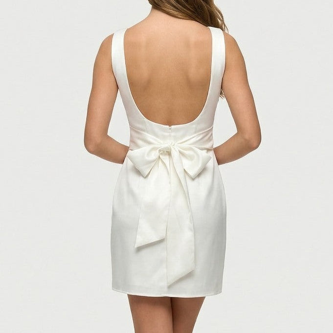 Alessia White Boat Neck & Open Back Mini Dress
