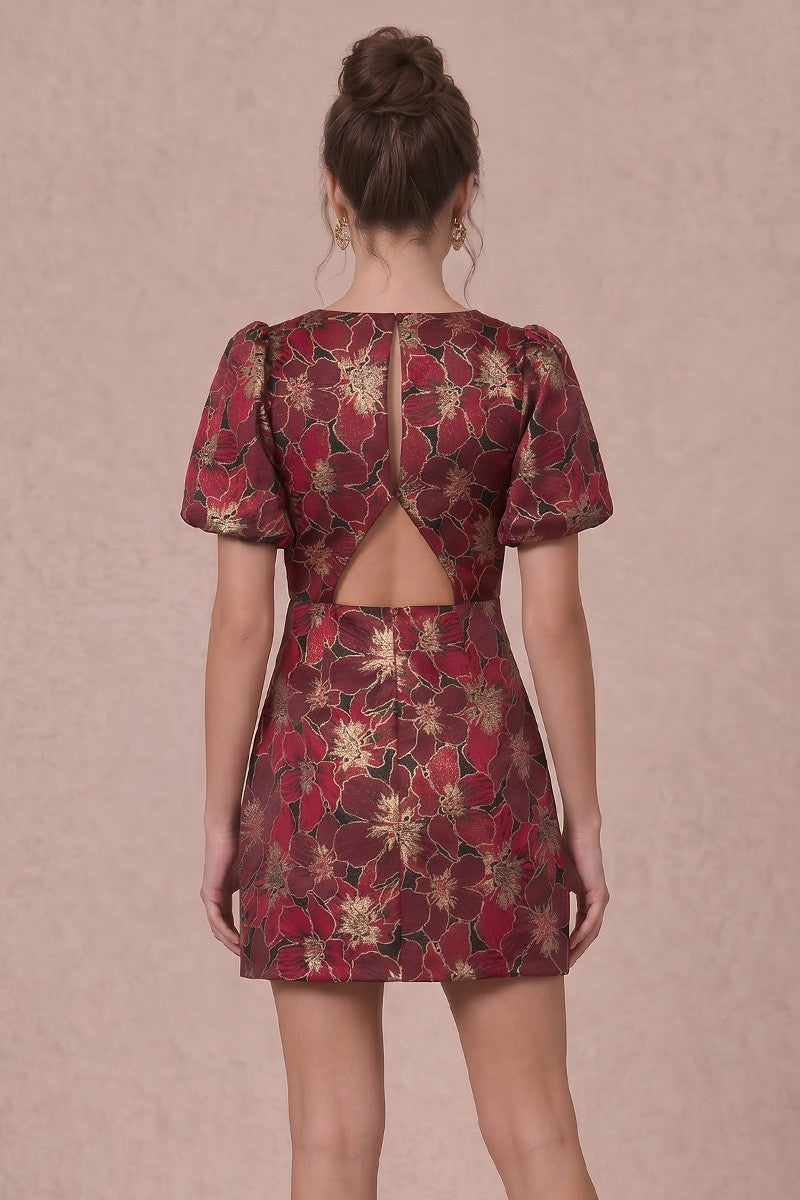 Lynette Jacquard Puff Sleeve Mini Dress