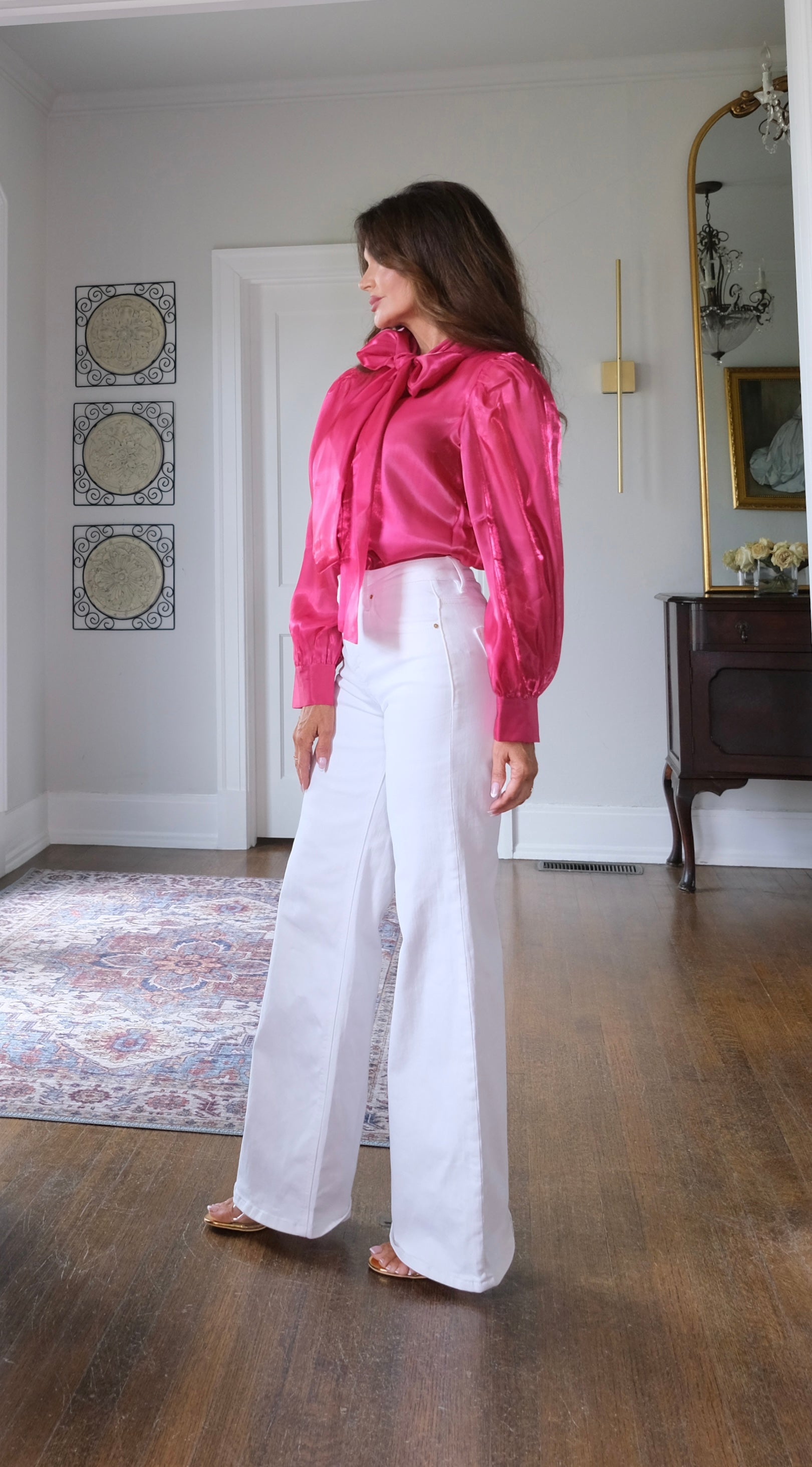 Shillem fuchsia organza long sleeve blouse