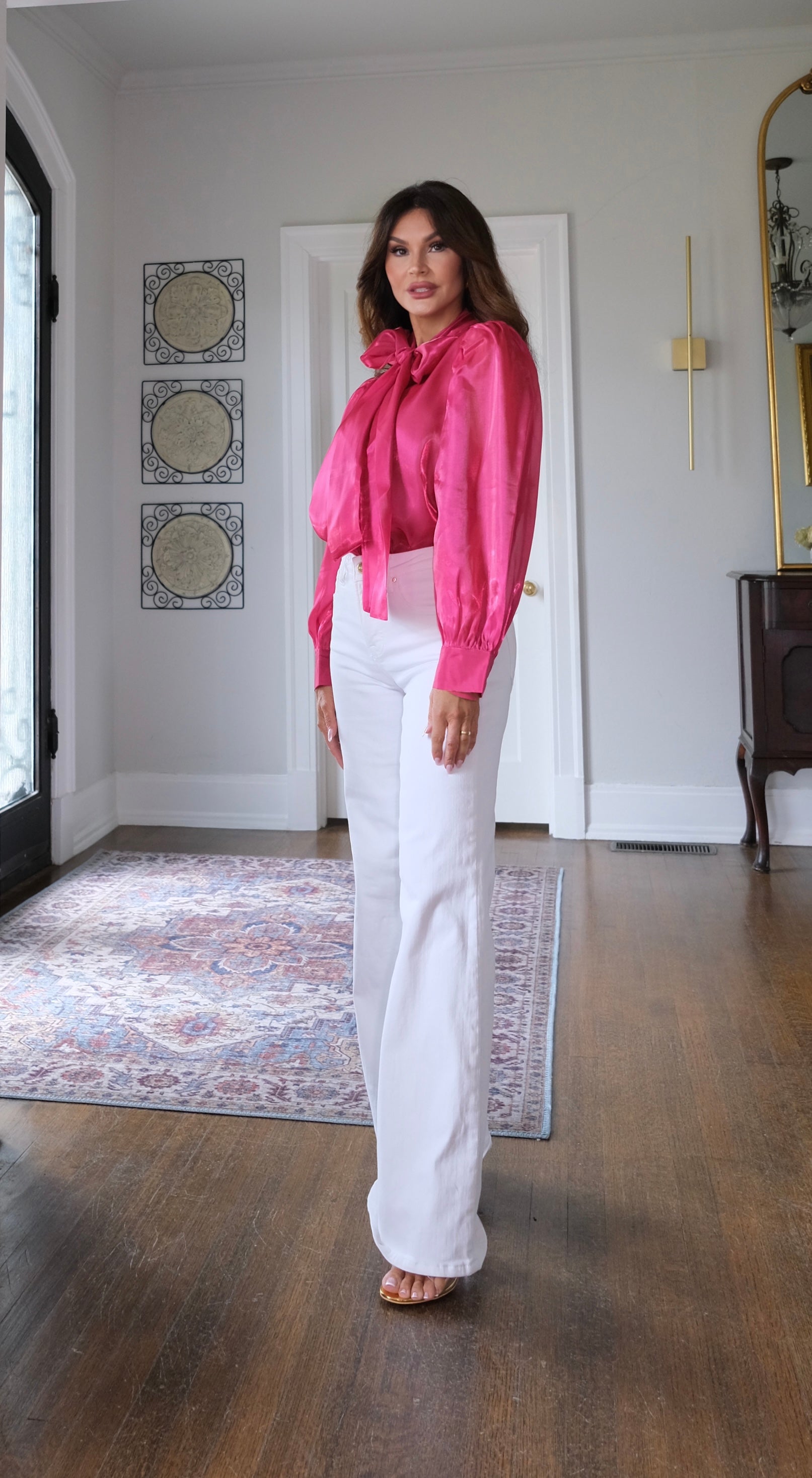 Shillem fuchsia organza long sleeve blouse