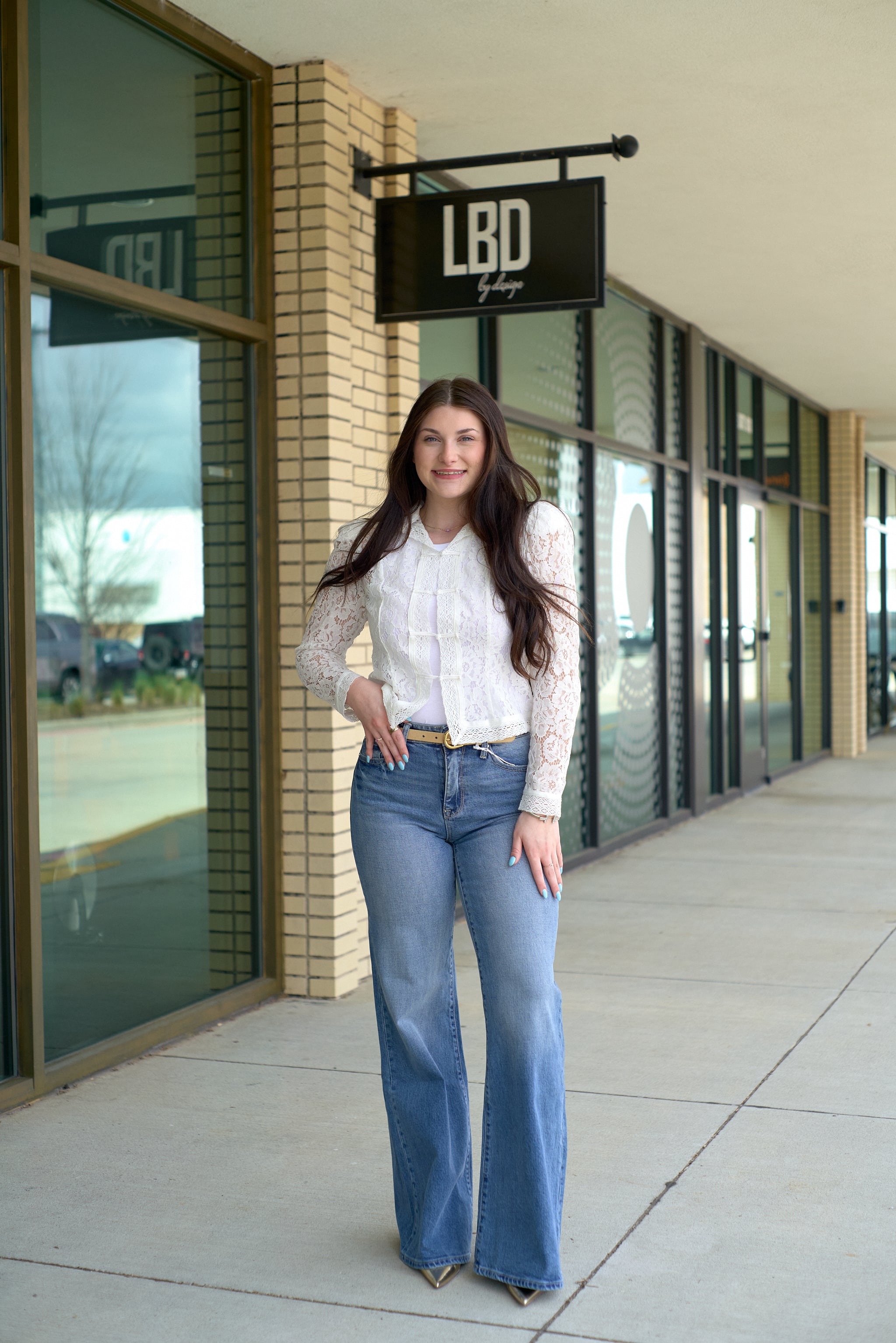 Poppy White lace long sleeve blouse