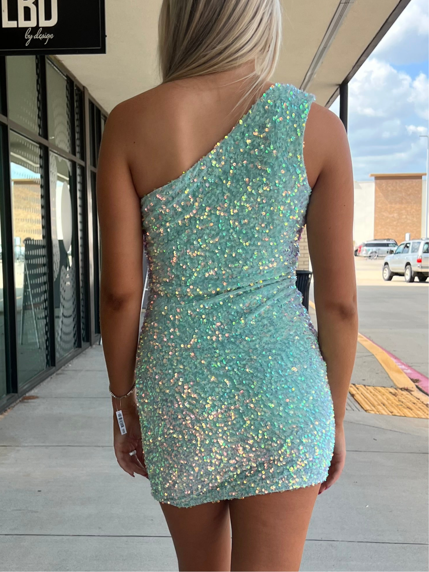 Aria Mint sequin one shoulder mini dress