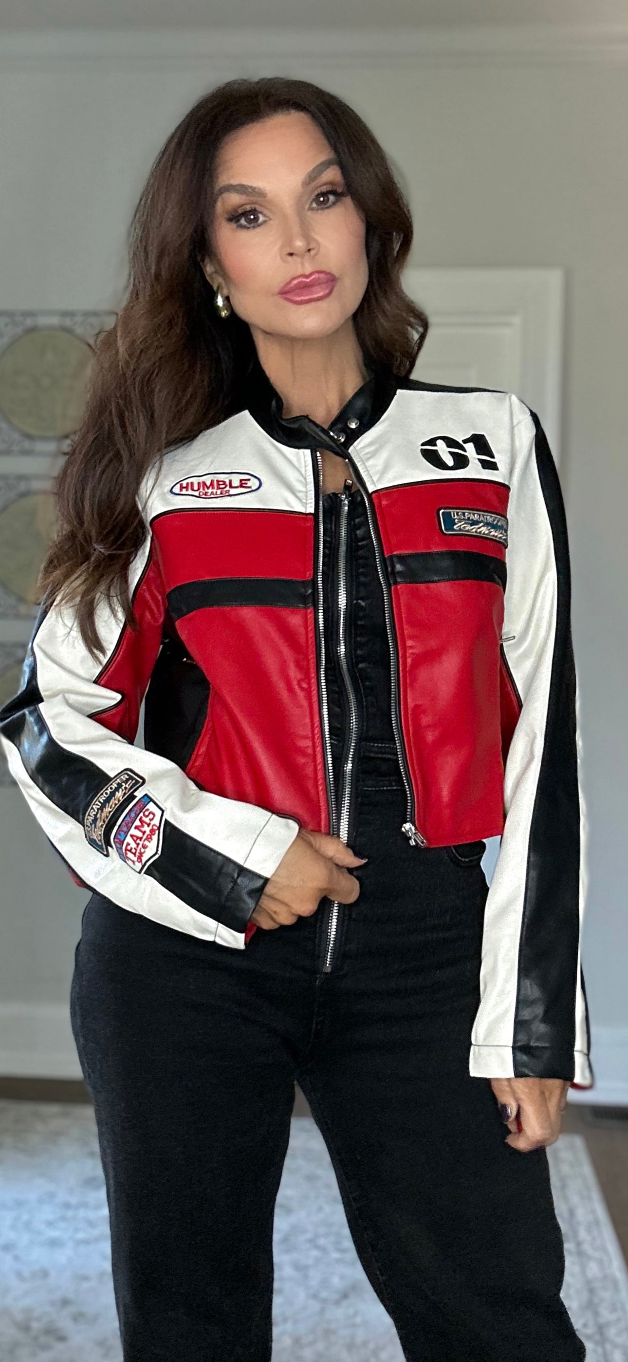 Trixie black and red moto jacket