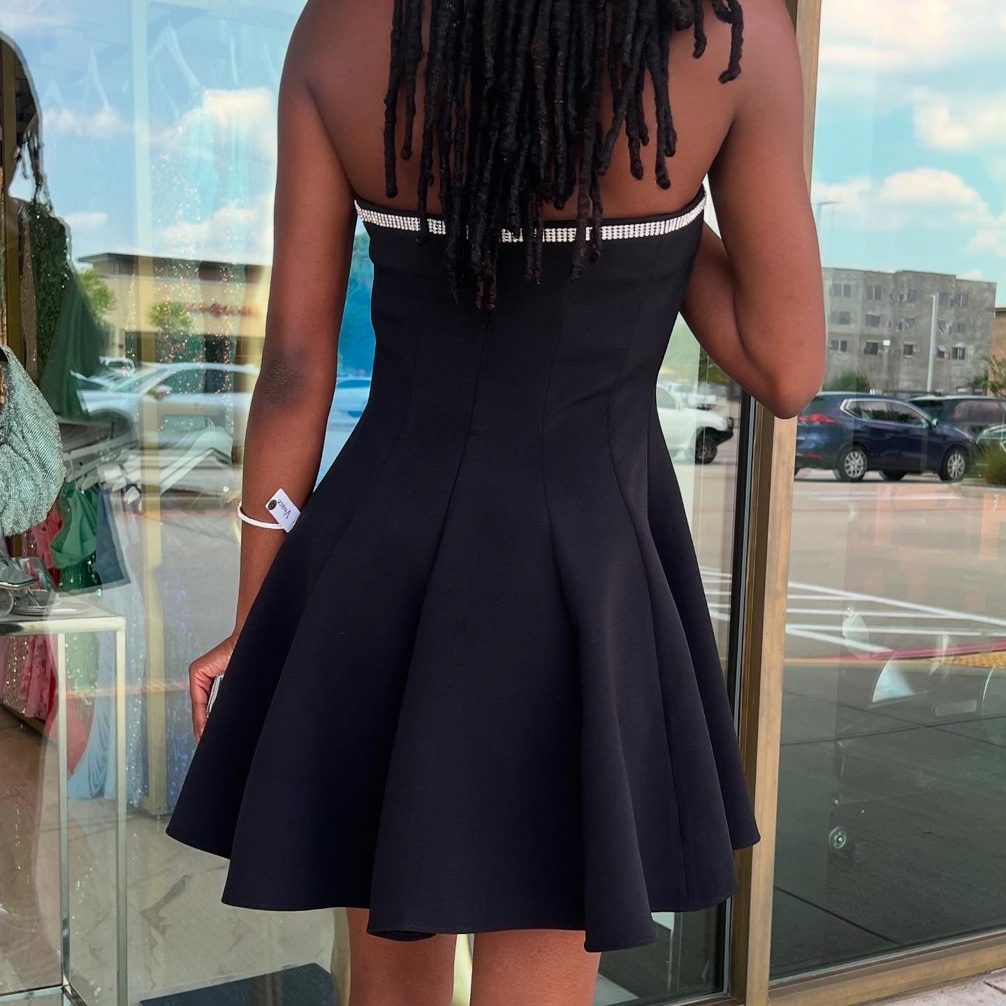 Piper Black Strapless Jewel Trim Circle Dress