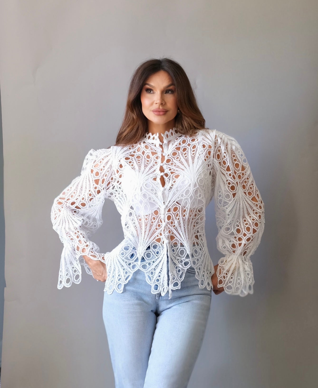 Buttercup white long sleeve lace top