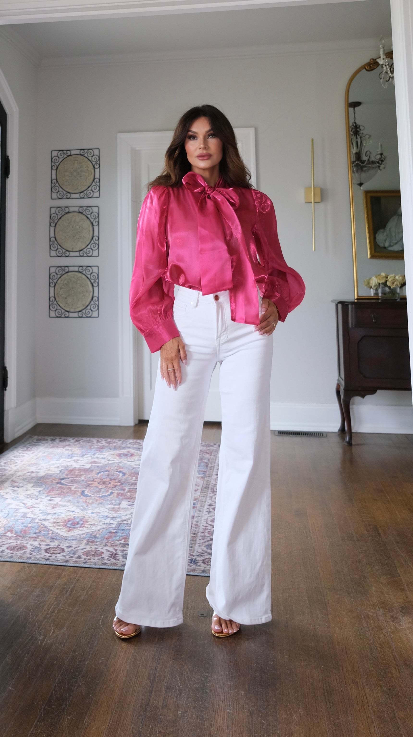 Shillem fuchsia organza long sleeve blouse