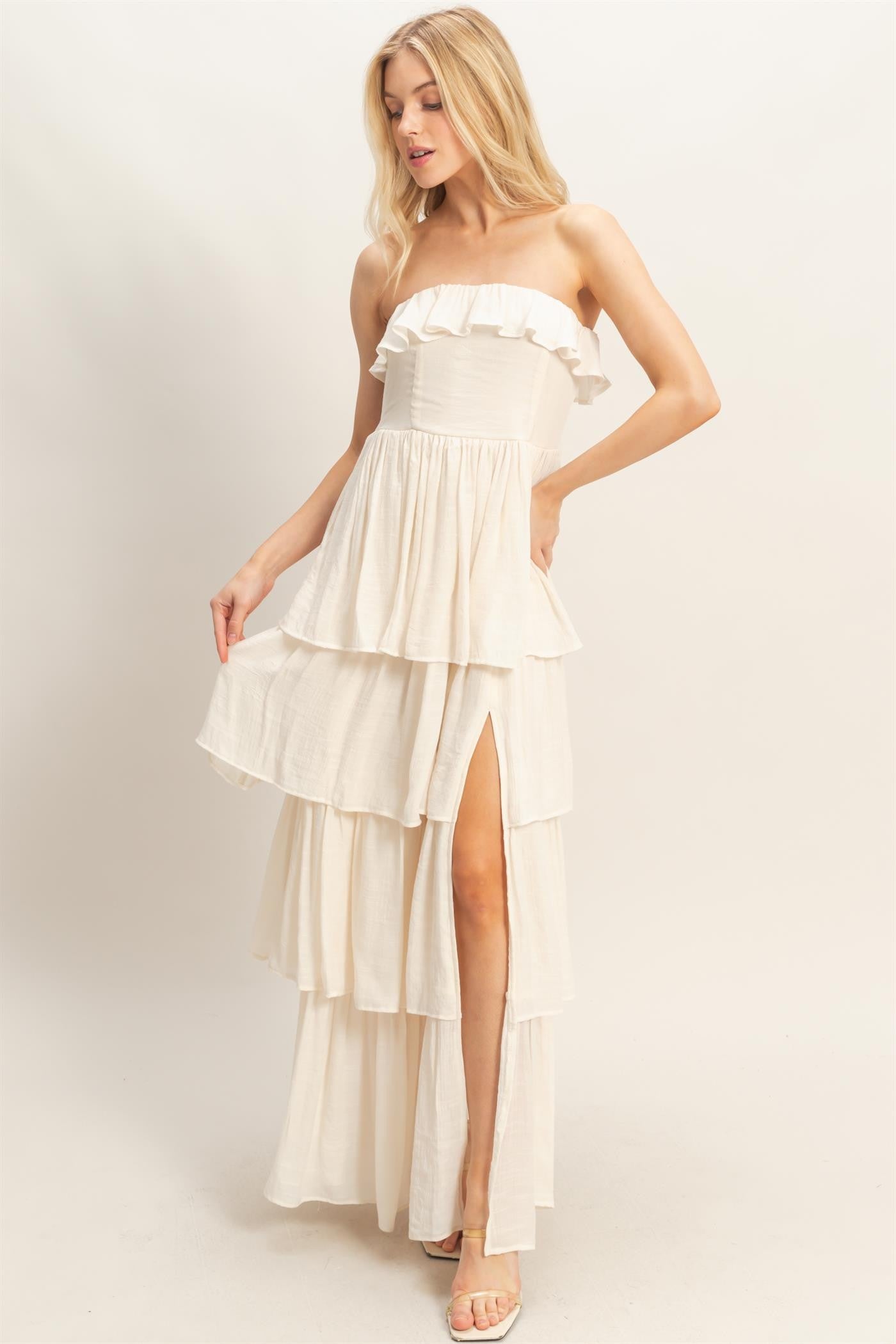 Jamie cream tiered strapless dress