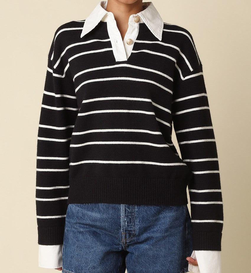 Kaley Black & White Striped Knit Sweater
