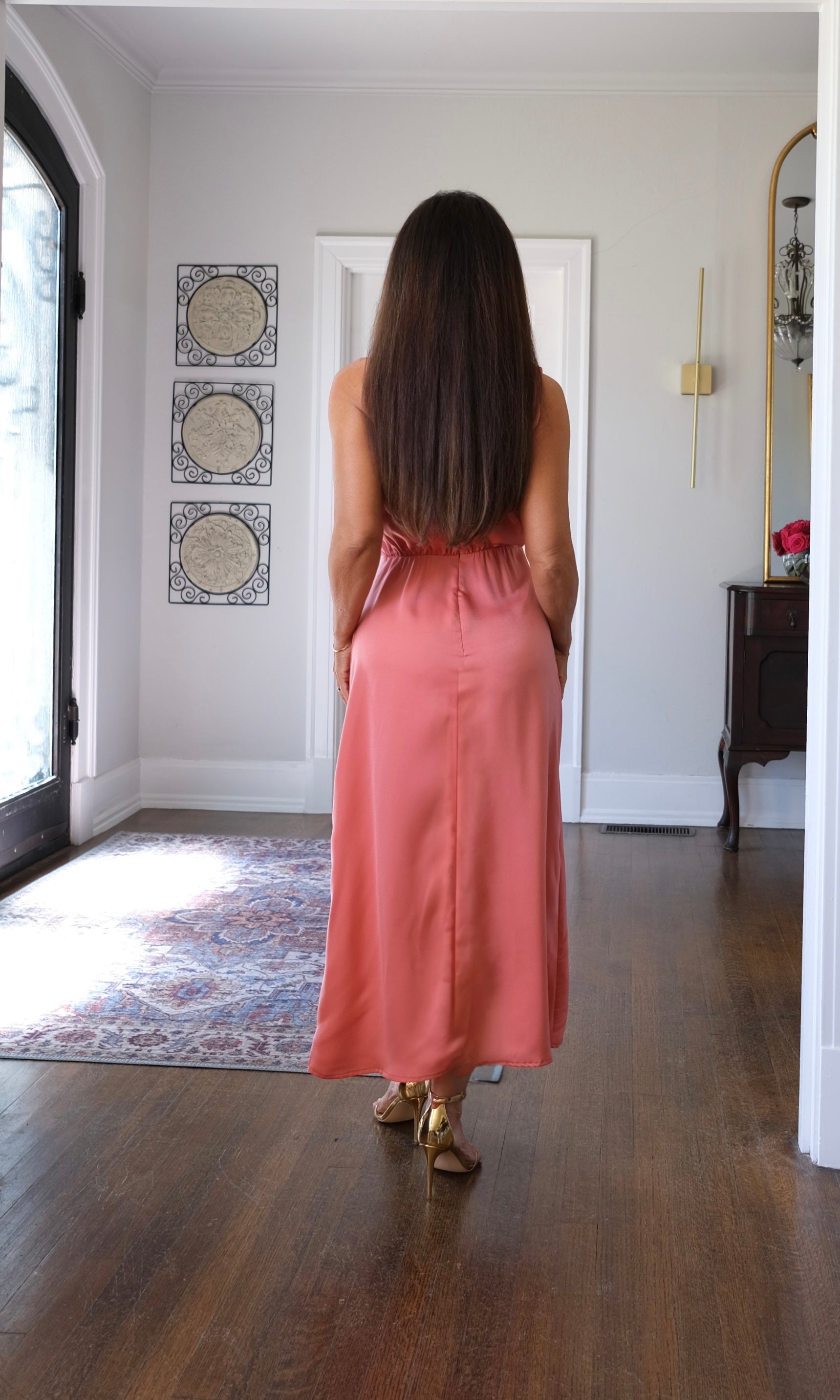 Bridgette mauve satin halter neck midi