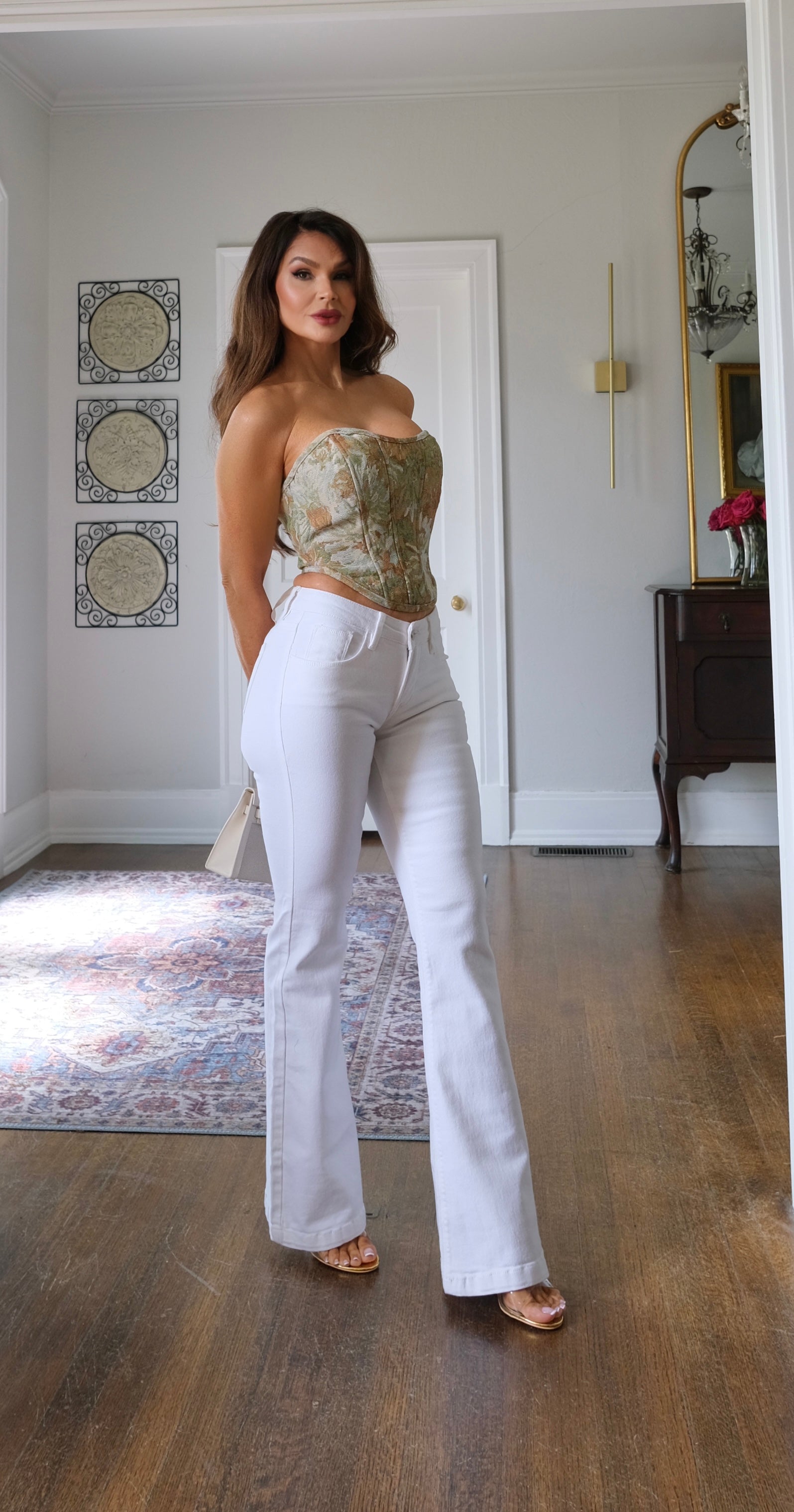 Quinn white low rise flare jean