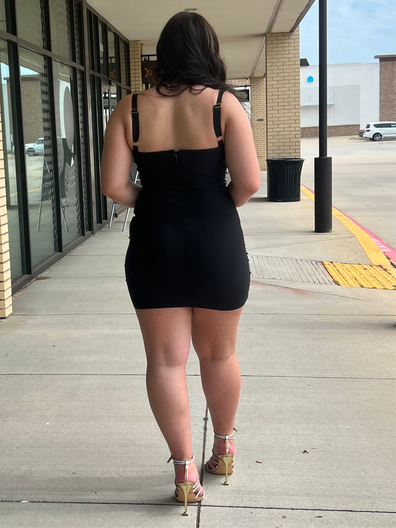 Max black bandage mini dress with gold details