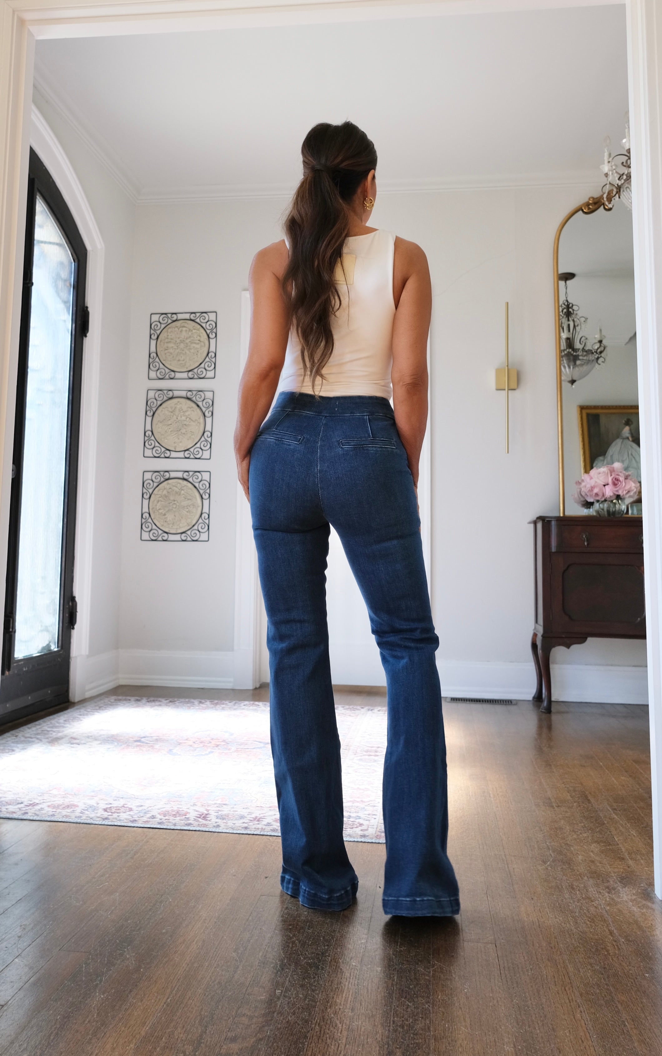Ginny dark wash front seam trousser jean