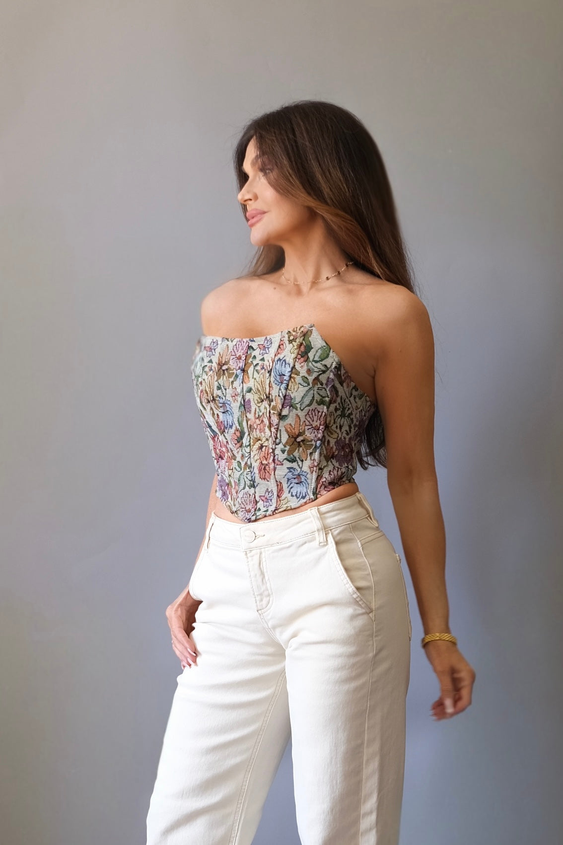 Ivie multicolor tapestry corset top