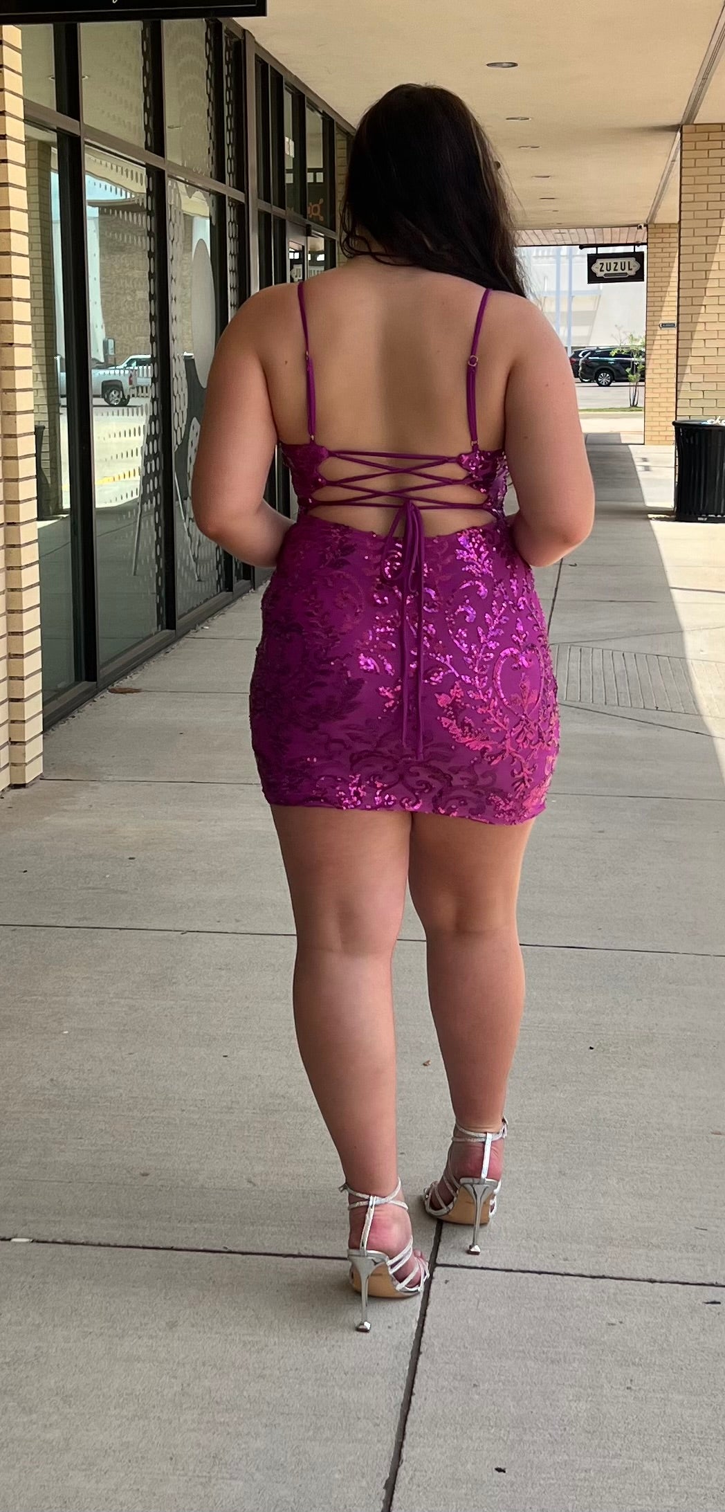 Aurora magenta mesh sequin overlay mini dress