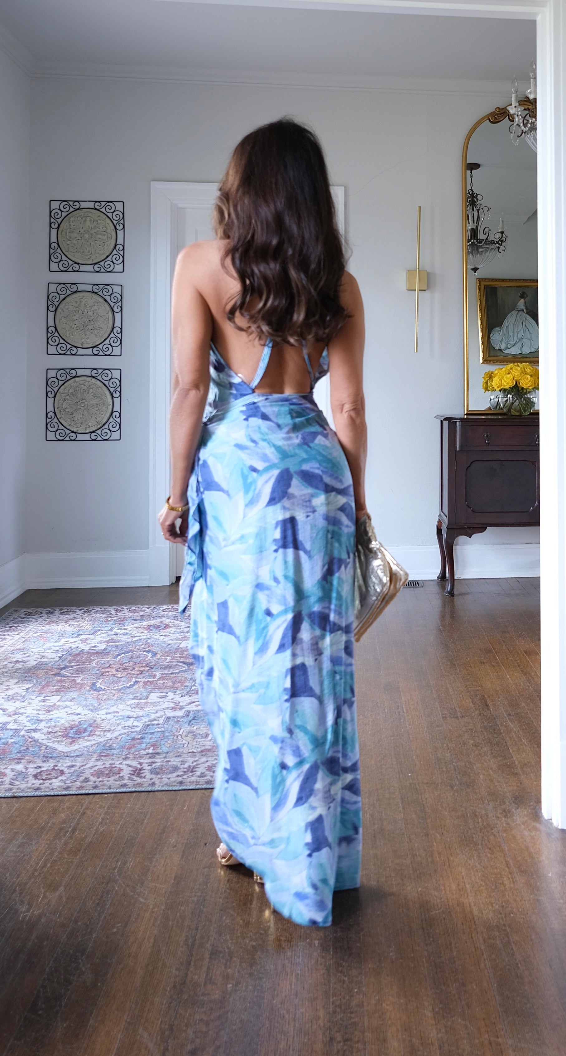 Santina blue multi midi wrap dress