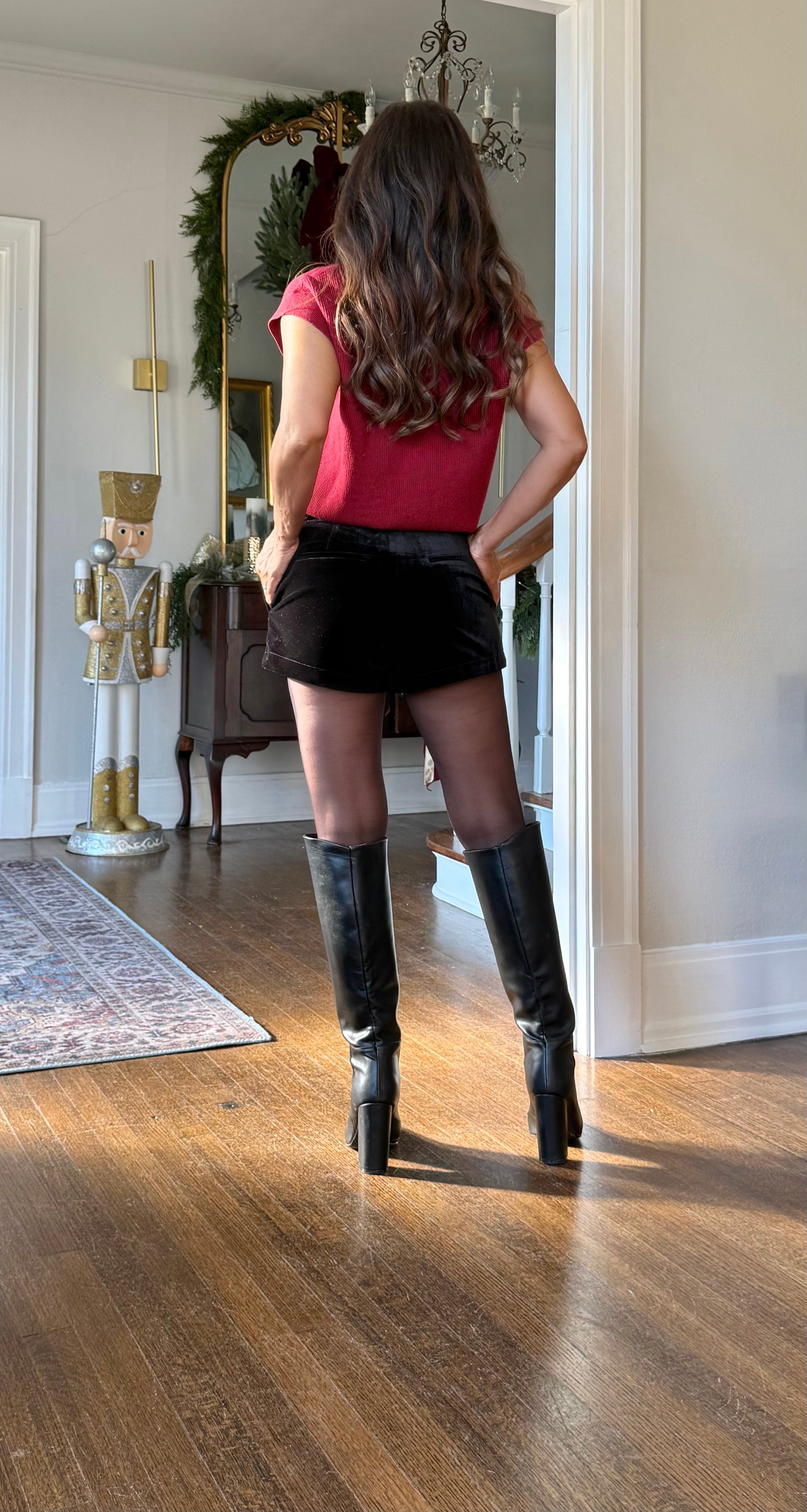 Sarah Wine Cap Sleeve Sequin Bow Sweater