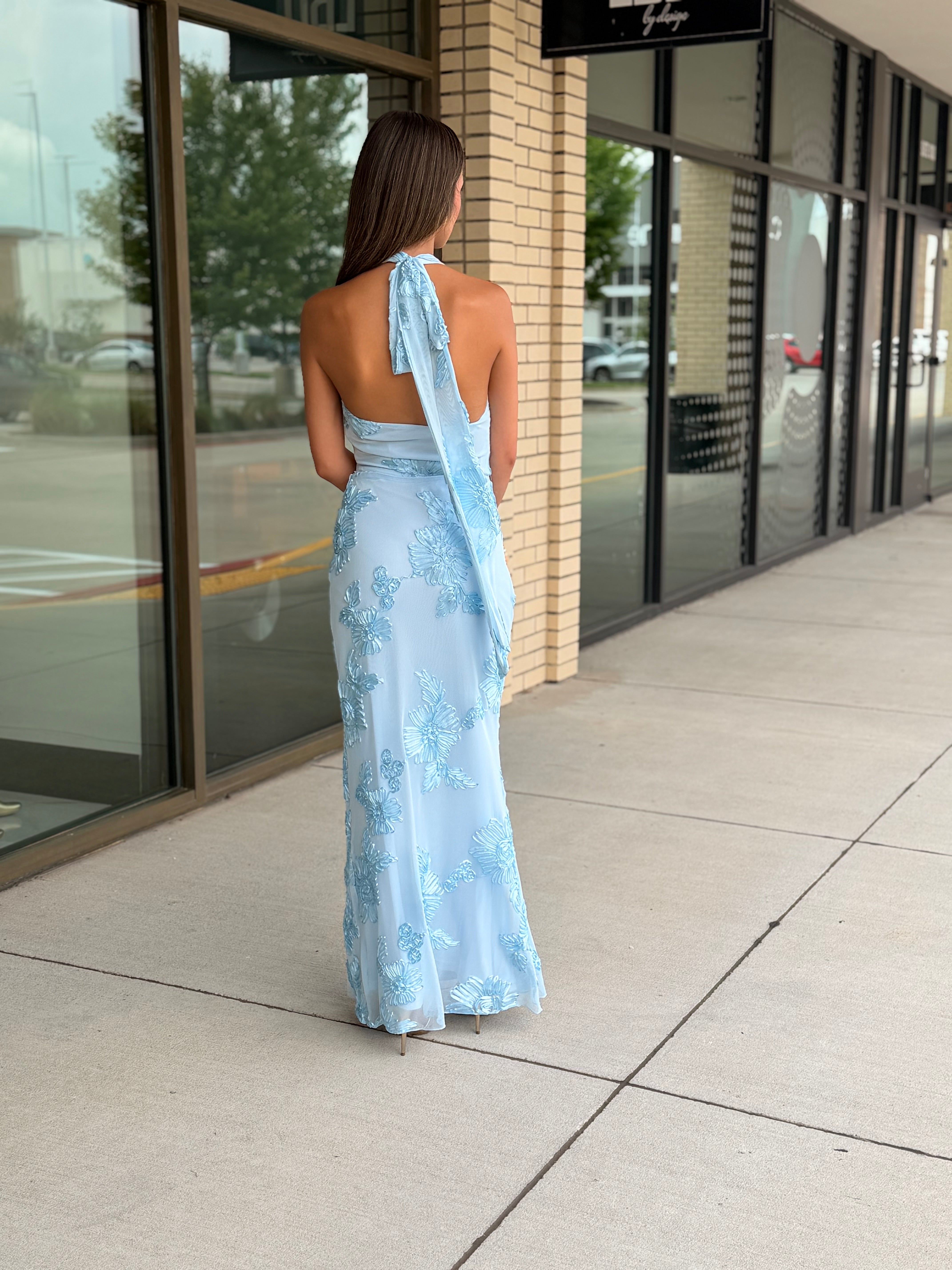 Diana Light Blue Floral Maxi Skirt