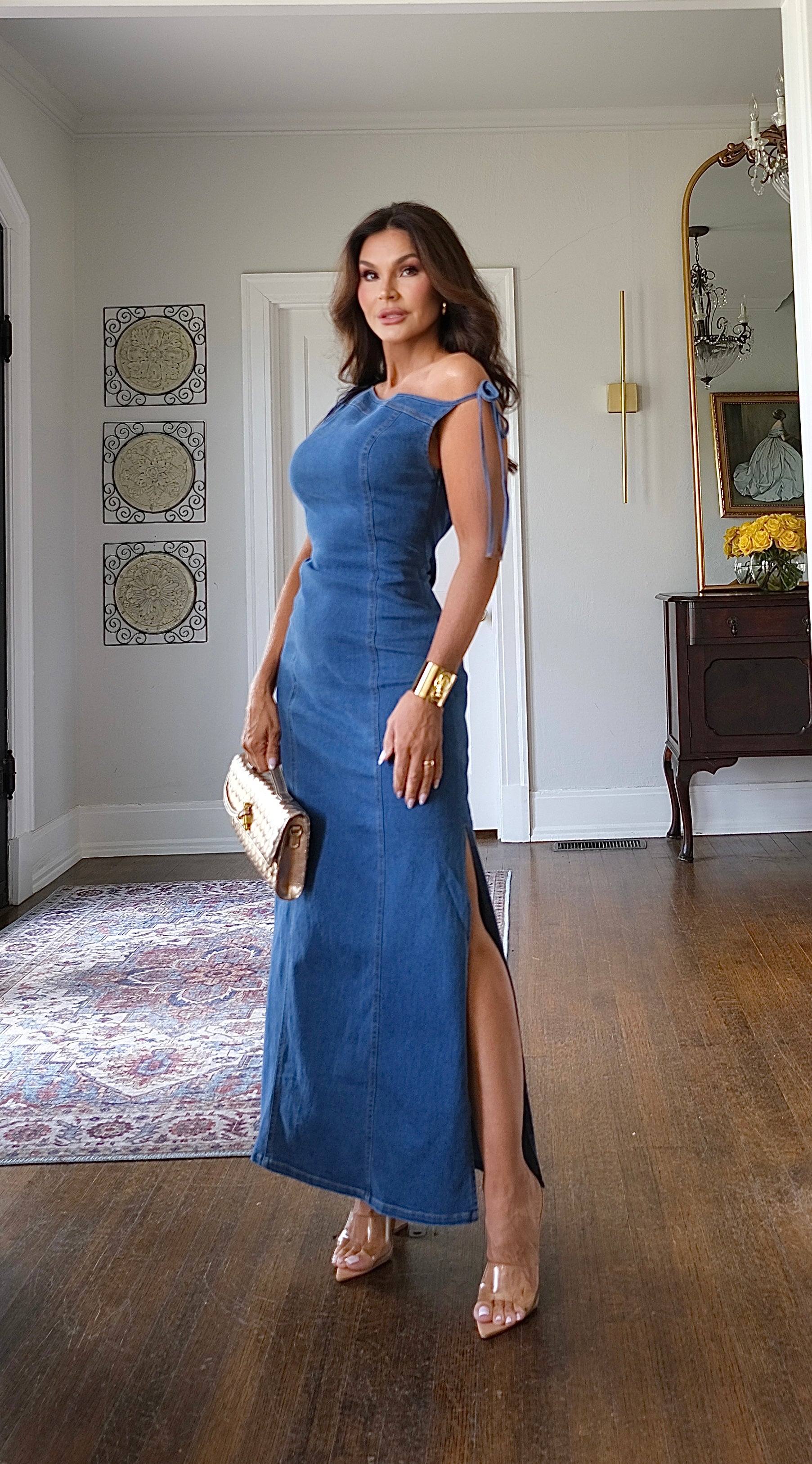 Kimmy medium wash blue jean midi dress