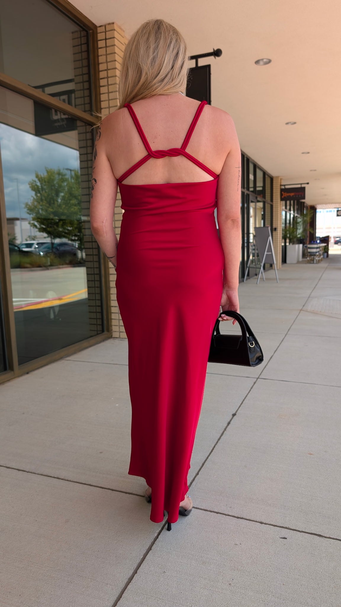 Alice Red Satin Drape Neck Midi Dress