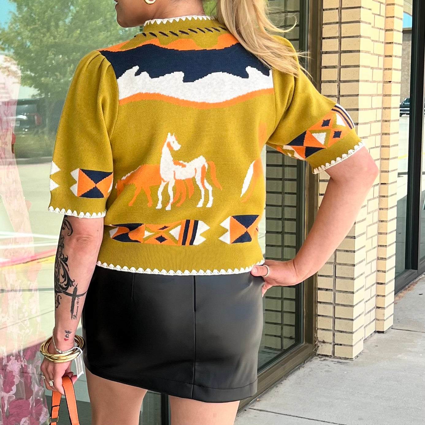 Kenz Chartreuse Horse Sweater