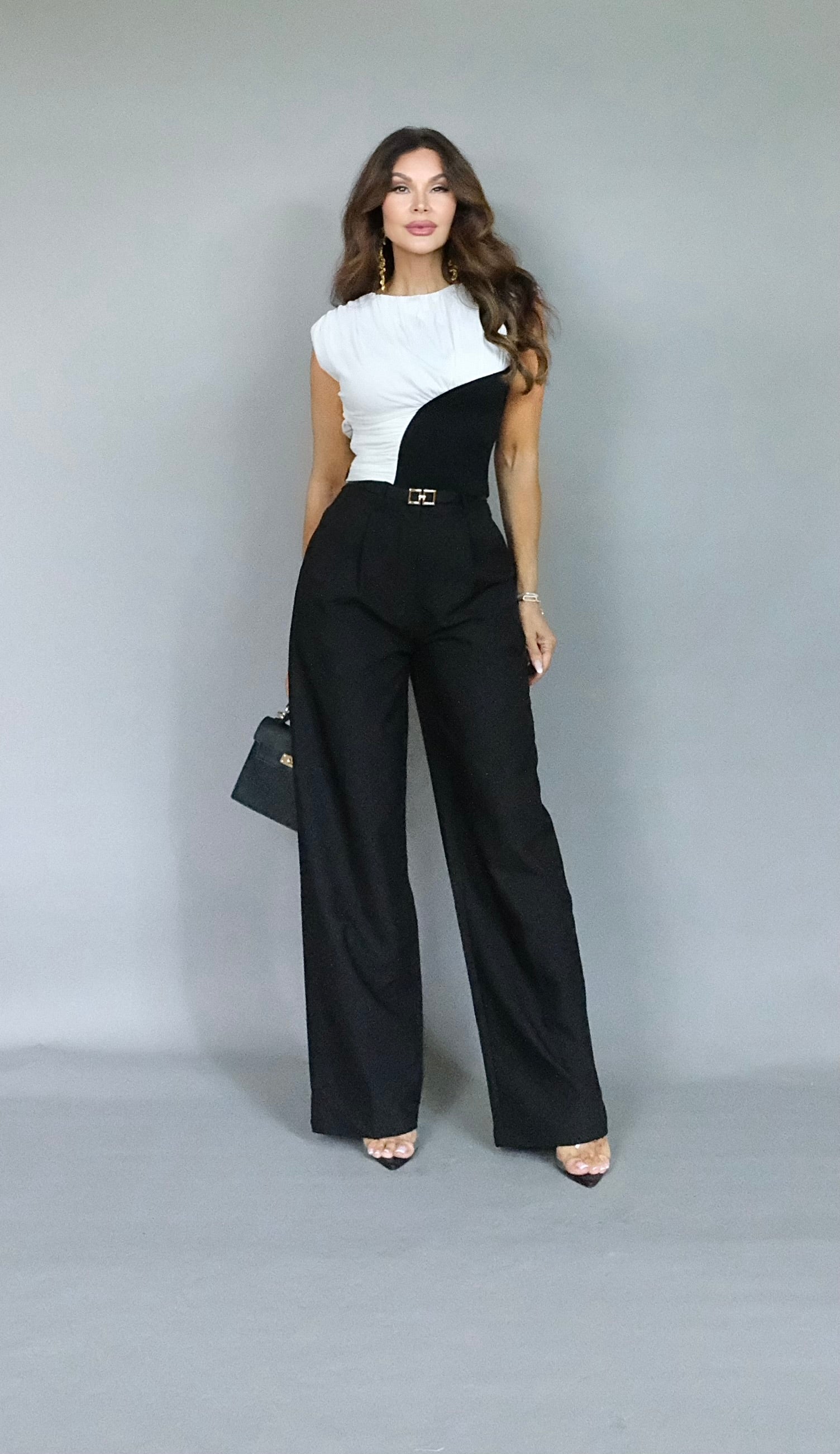 Janice black pleated loose fit pant