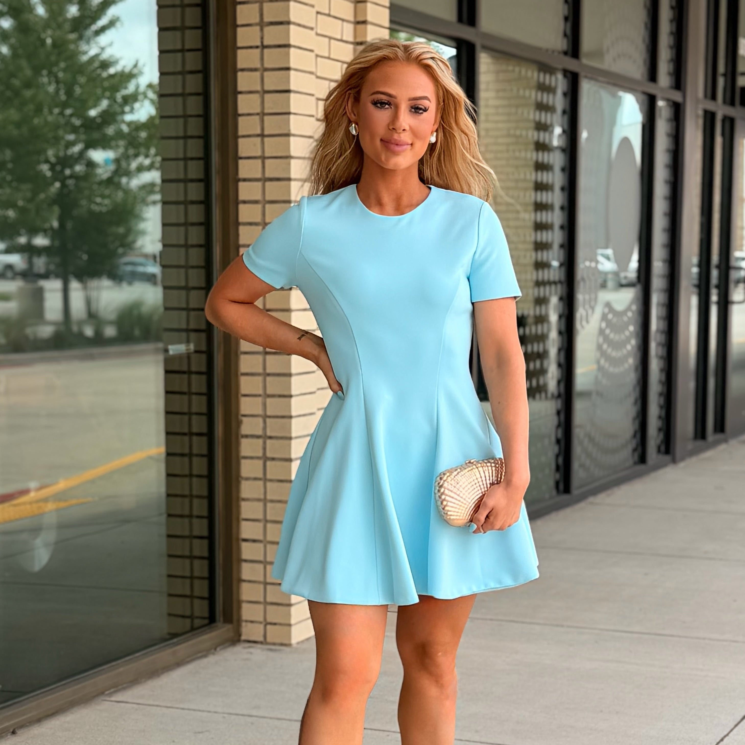 Emma Sky Blue Fit & Flare Mini Dress