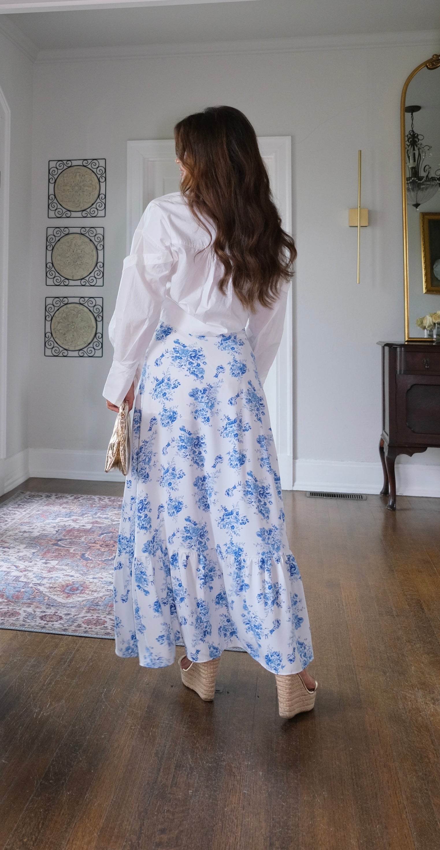 Lisa blue and white floral maxi skirt