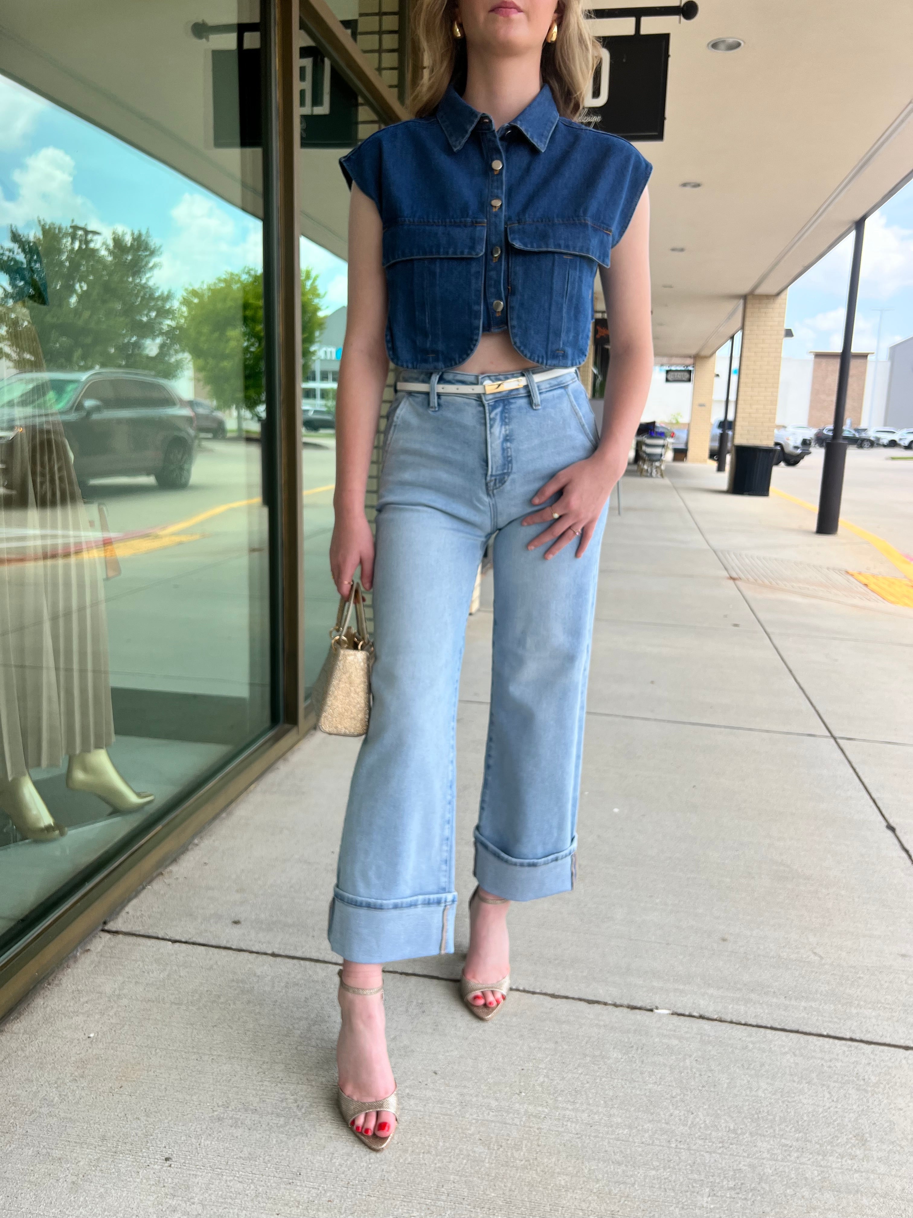 Lonni Dark Denim Cropped Vest
