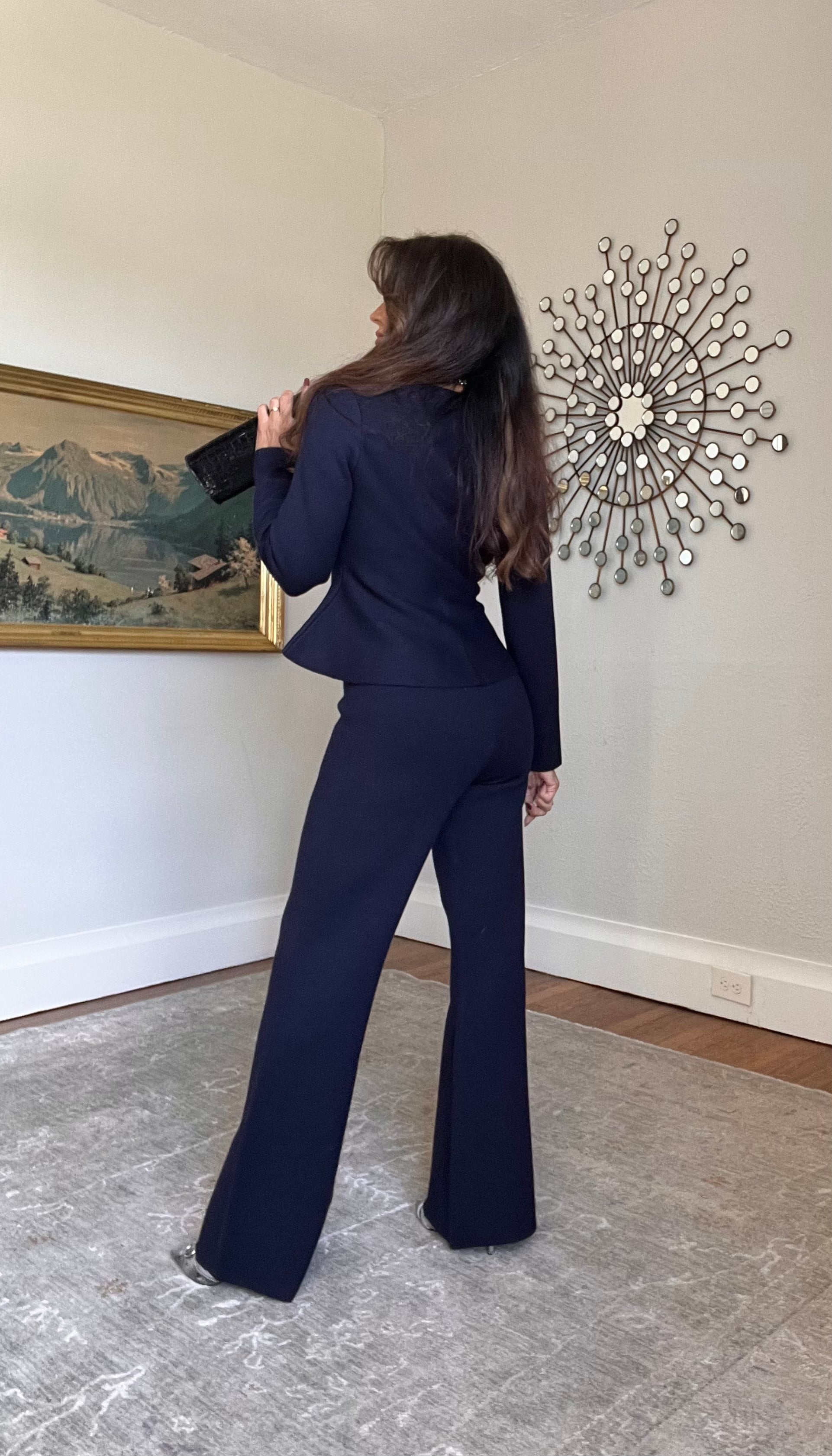 Liberty Navy Knit High Waist Flare Pant