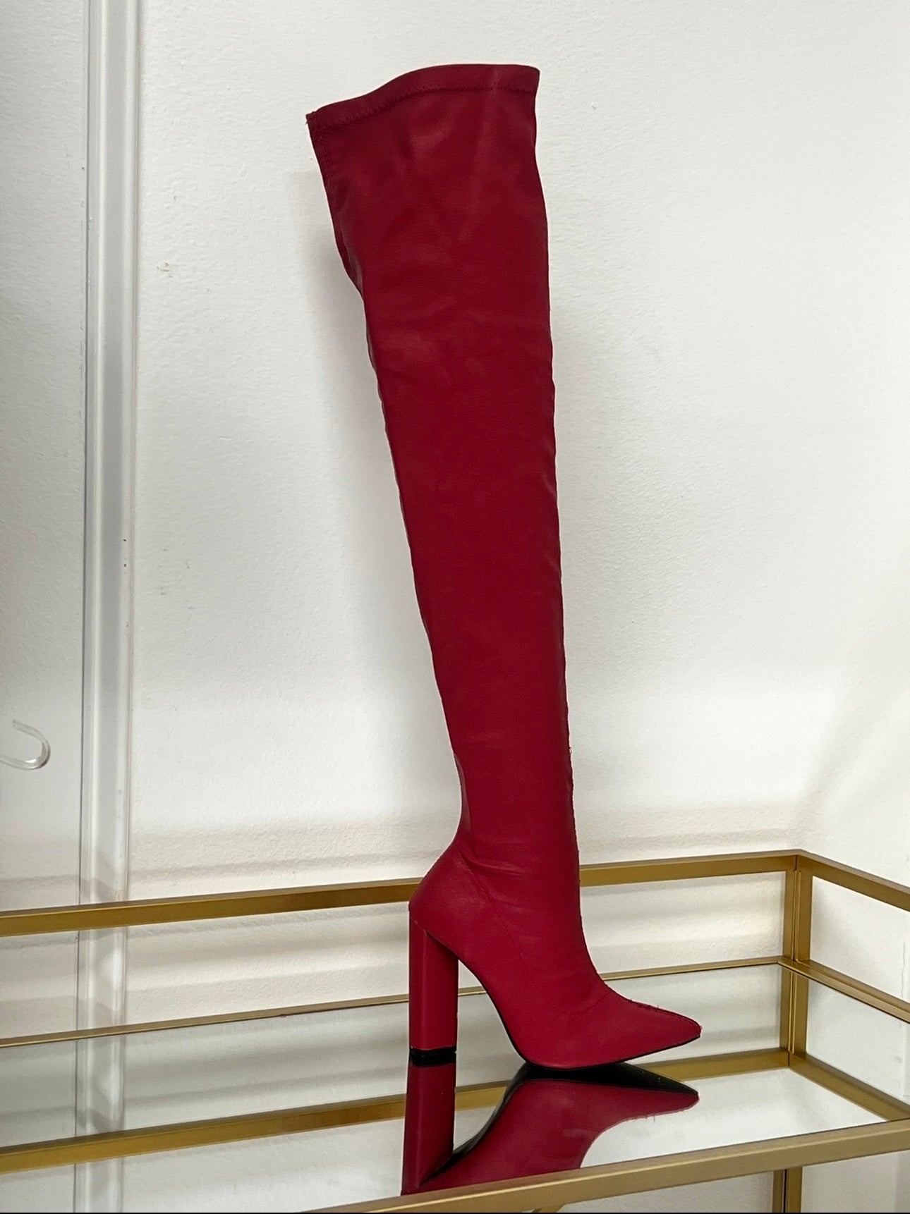 Miss Red Faux Leather Thigh High Boot