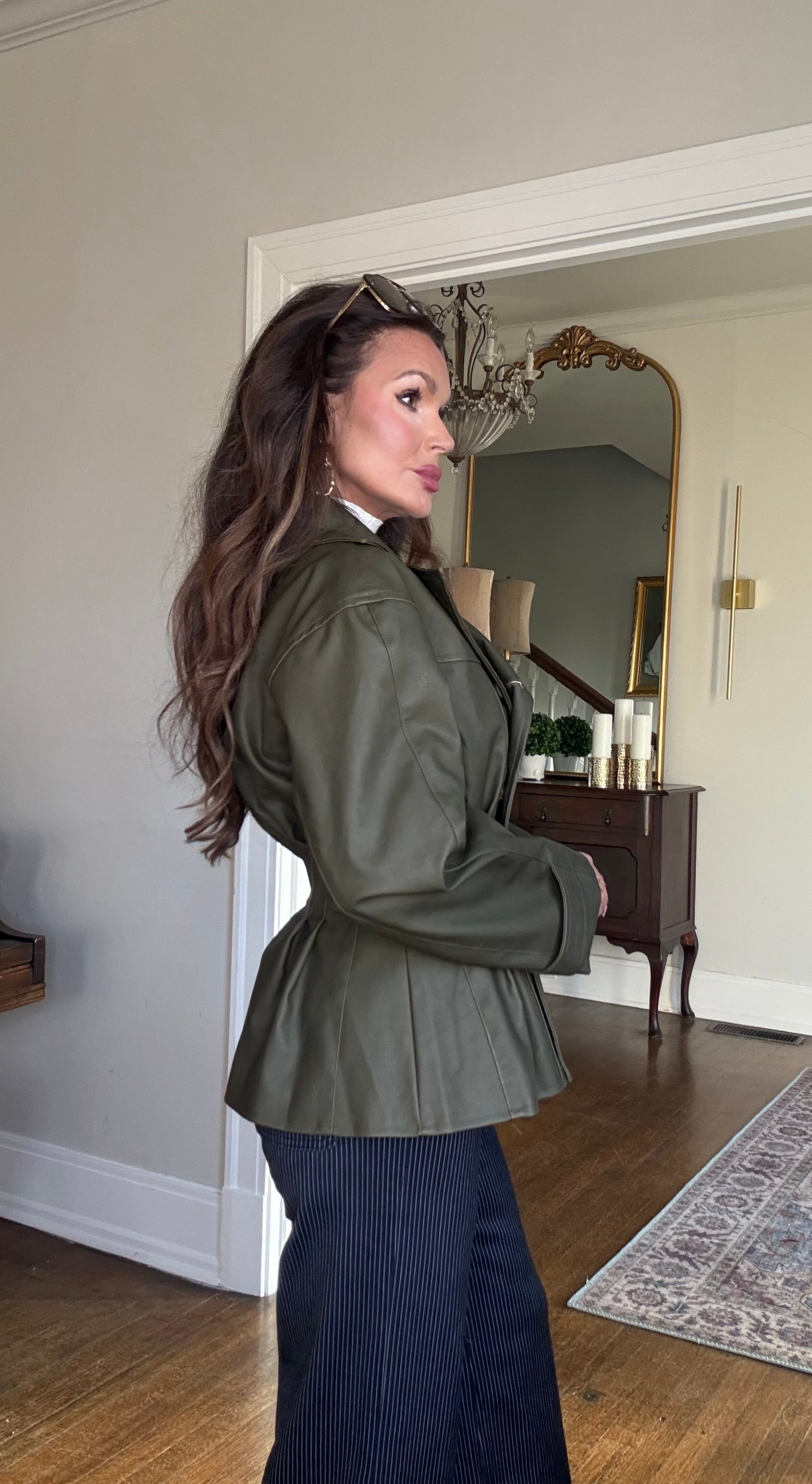 Octavia Olive Green Waist Pleated Blazer