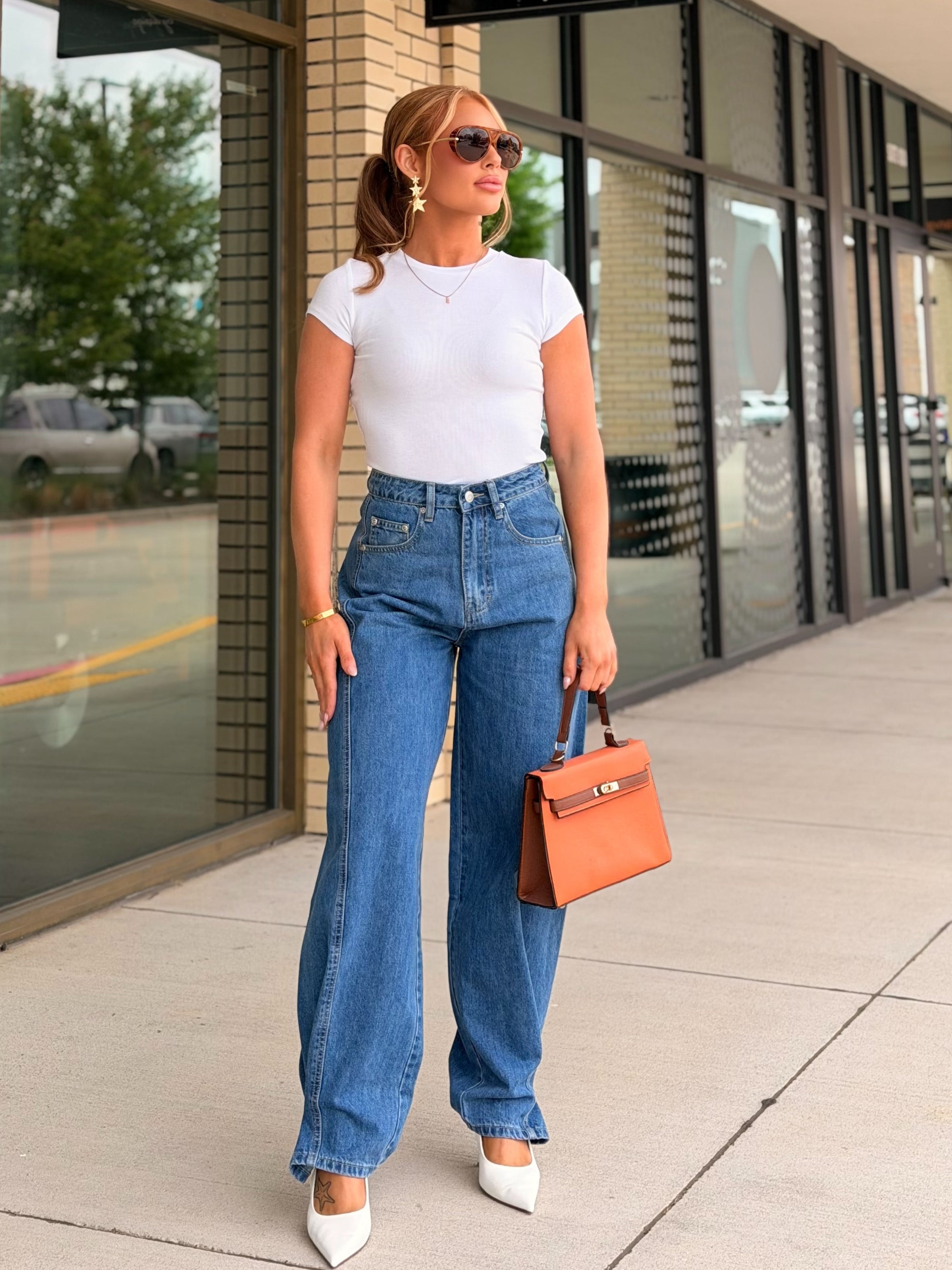 Kenzie Denim Mid Rise Pleated Wide Leg Jeans