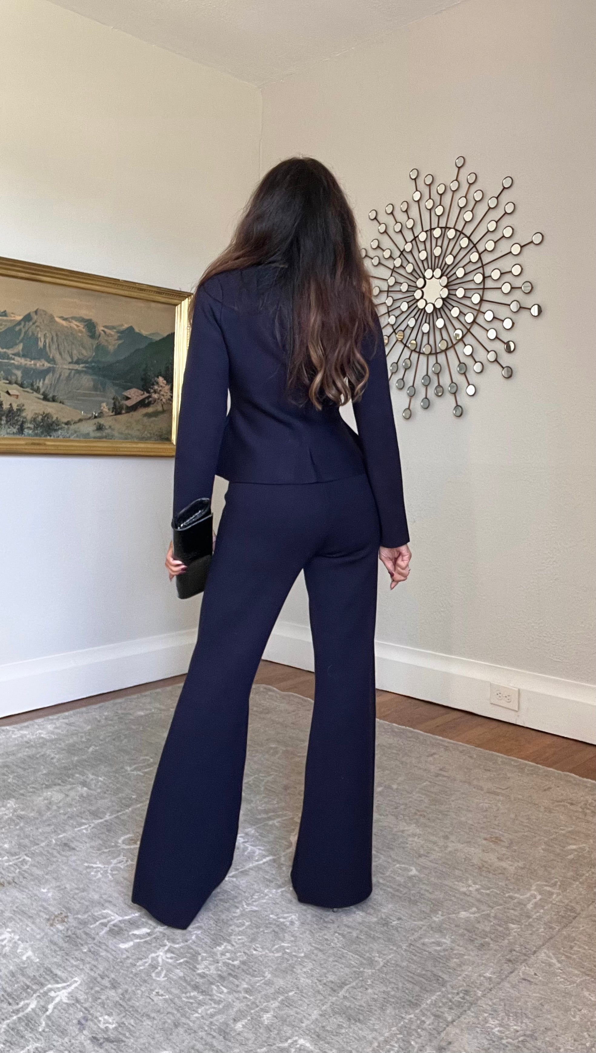 Liberty Navy Knit High Waist Flare Pant
