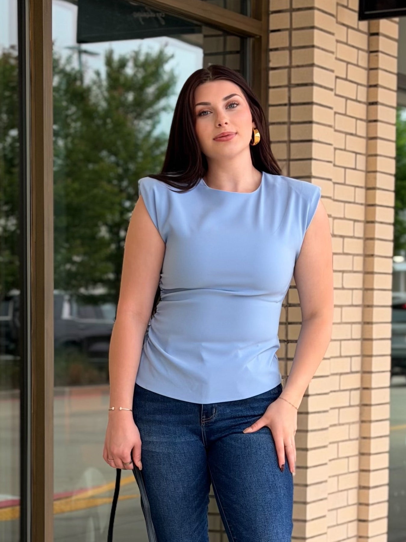 Lily light blue ruched padded top