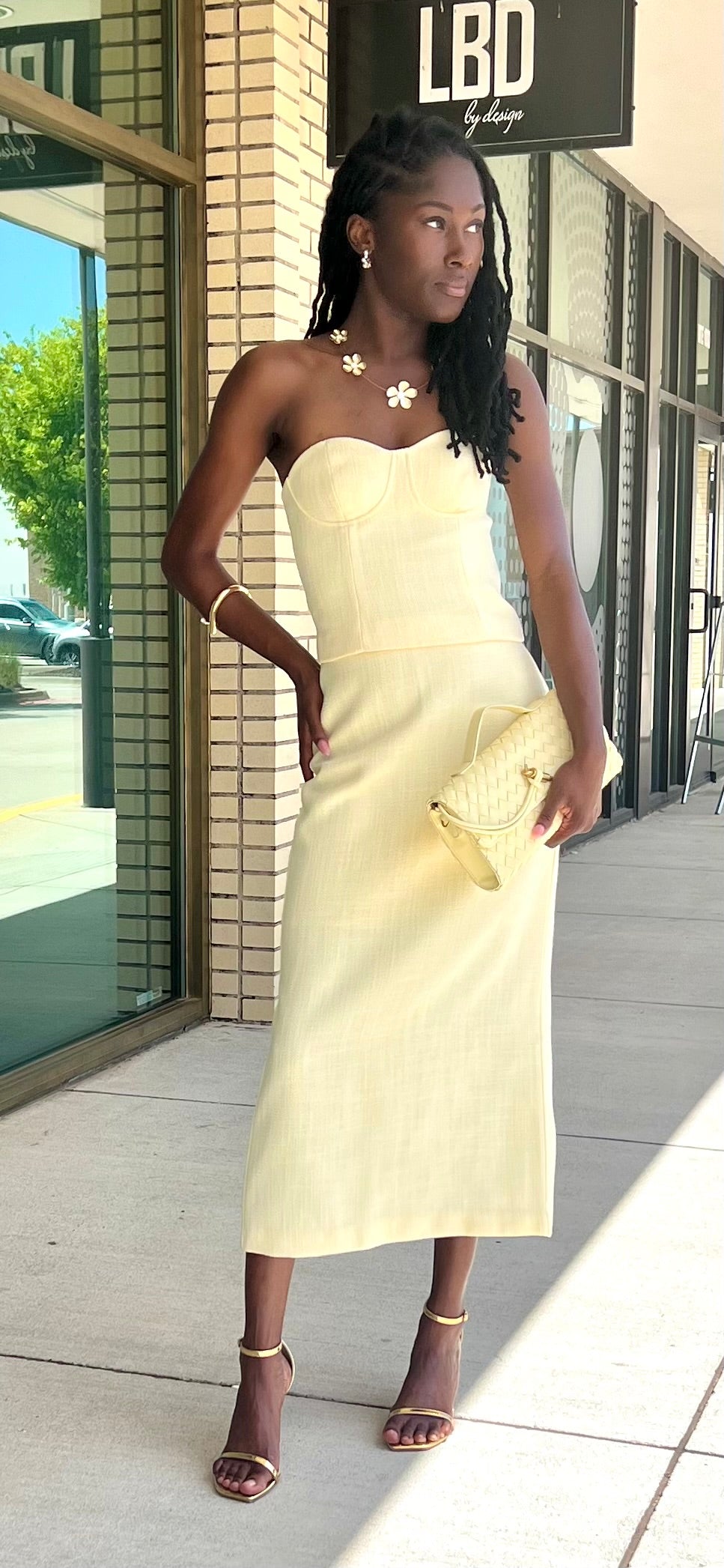 Utah butter yellow tweed midi skirt