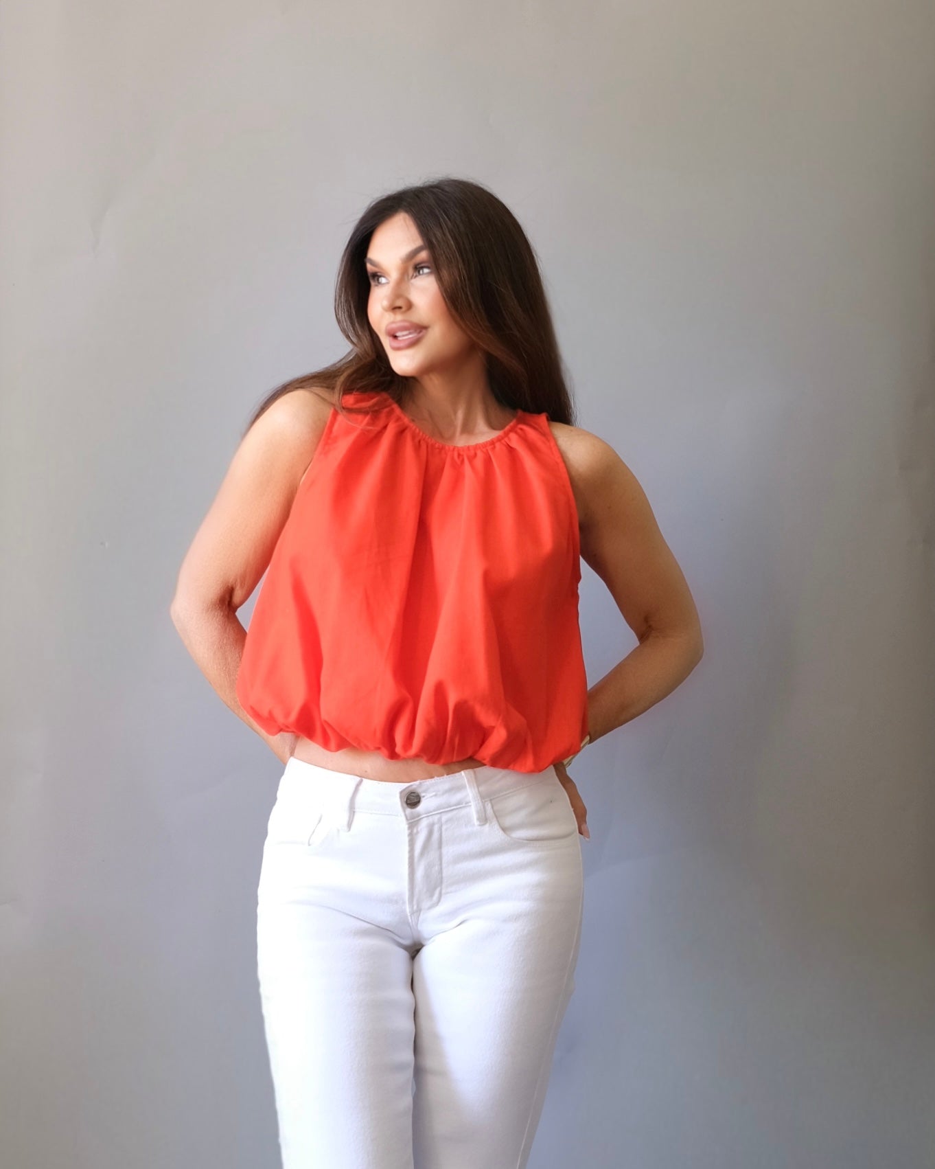 Jazz tomato red sleeveless bubble top